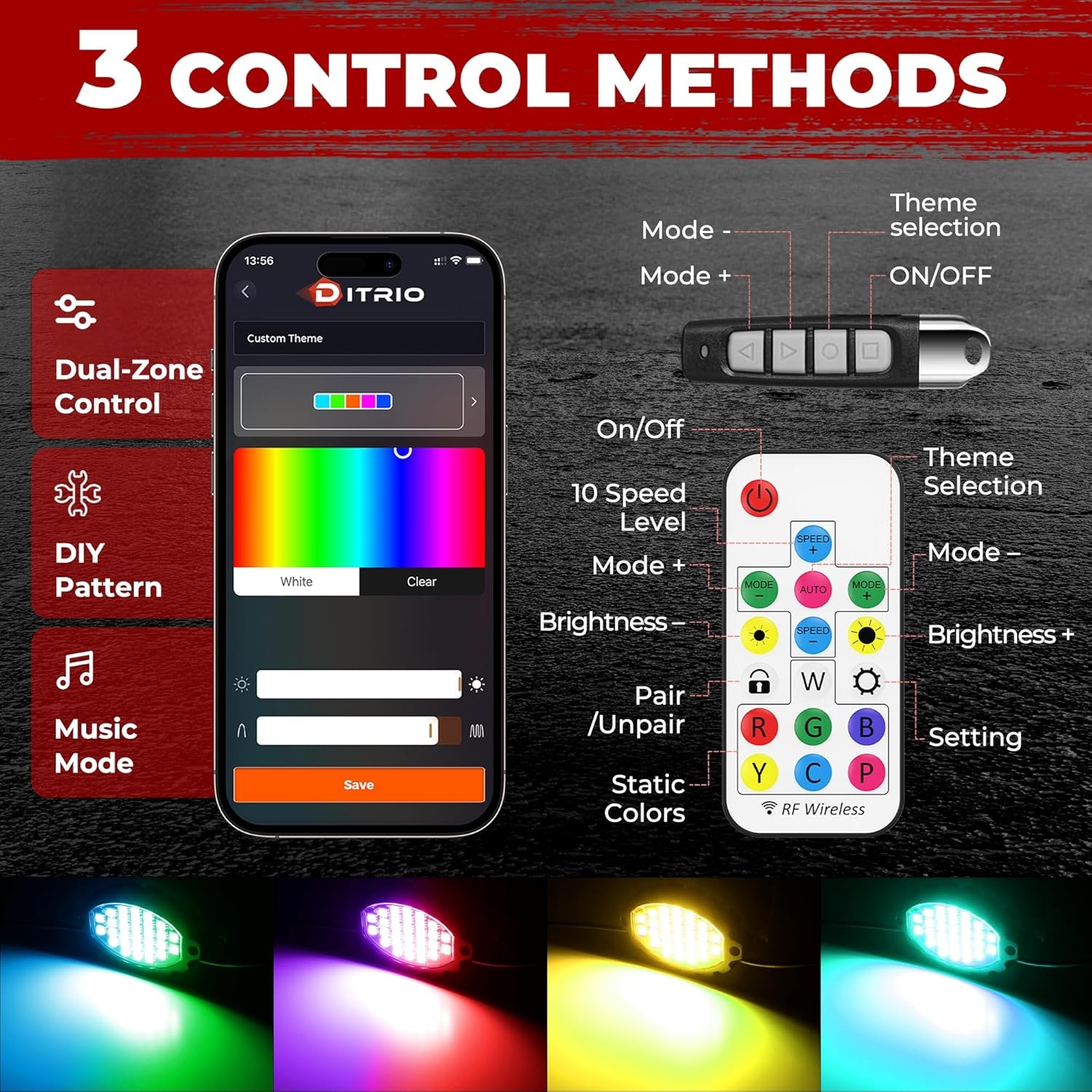 6 Pods Metal Aluminum RGB Rock Lights for Trucks Jeep UTV SUV ATV Golf Cart, Multi Chasing Color App/Remote Control Led Rock Lights with Music Mode, Waterproof Exterior Underglow Kits for Cars - Image 3