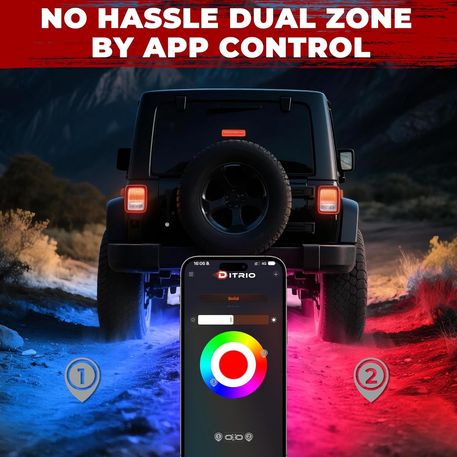 6 Pods Metal Aluminum RGB Rock Lights for Trucks Jeep UTV SUV ATV Golf Cart, Multi Chasing Color App/Remote Control Led Rock Lights with Music Mode, Waterproof Exterior Underglow Kits for Cars - Image 4