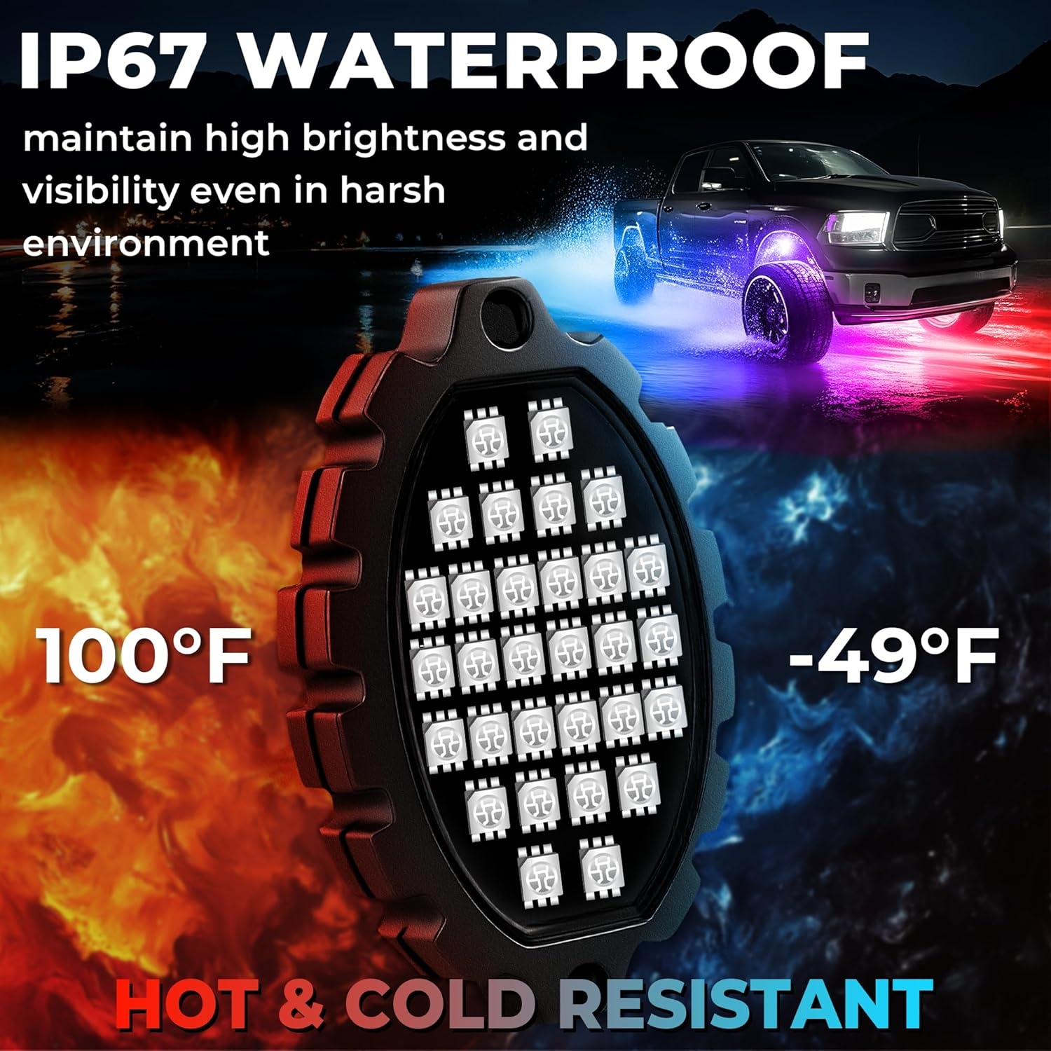 6 Pods Metal Aluminum RGB Rock Lights for Trucks Jeep UTV SUV ATV Golf Cart, Multi Chasing Color App/Remote Control Led Rock Lights with Music Mode, Waterproof Exterior Underglow Kits for Cars - Image 6