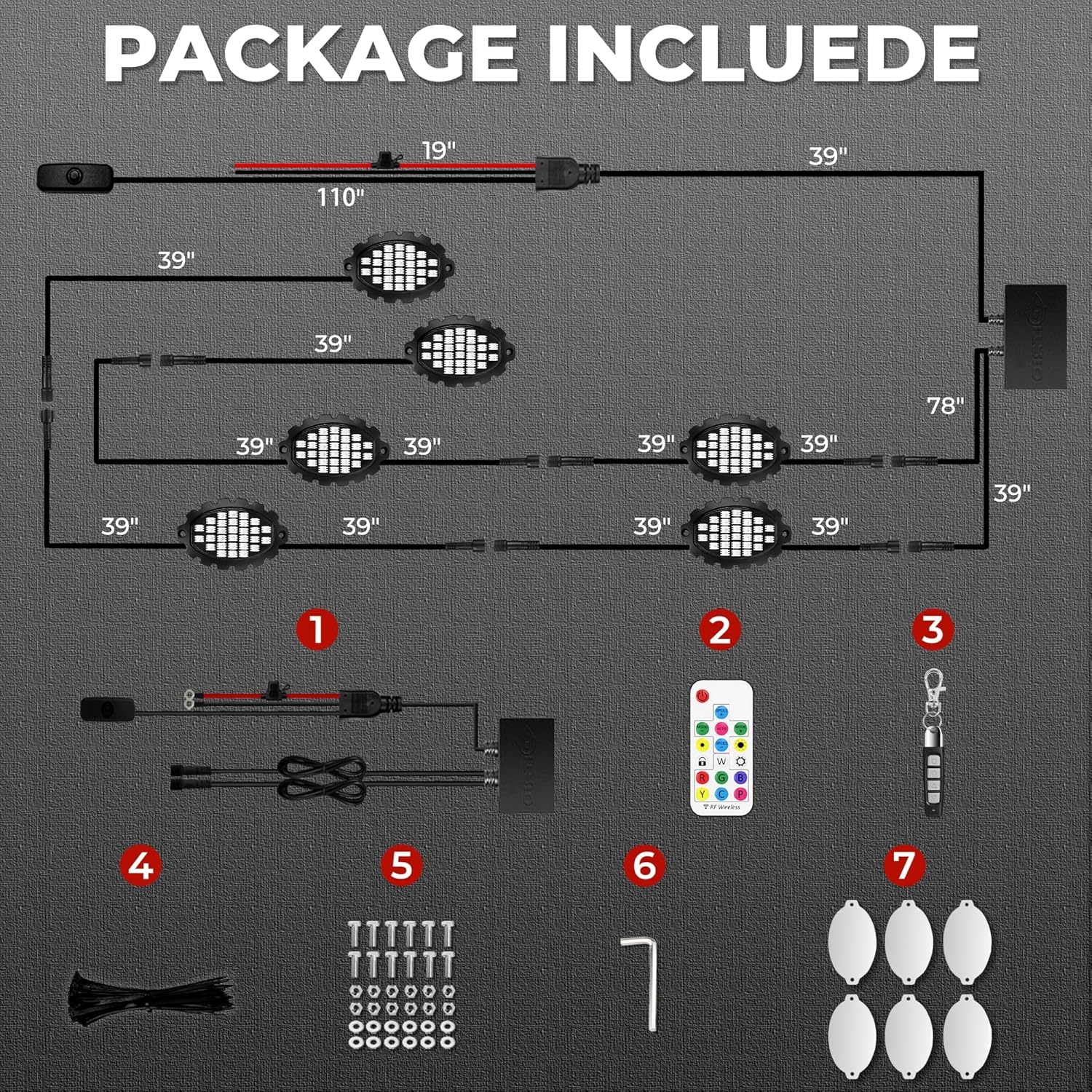 6 Pods Metal Aluminum RGB Rock Lights for Trucks Jeep UTV SUV ATV Golf Cart, Multi Chasing Color App/Remote Control Led Rock Lights with Music Mode, Waterproof Exterior Underglow Kits for Cars - Image 7