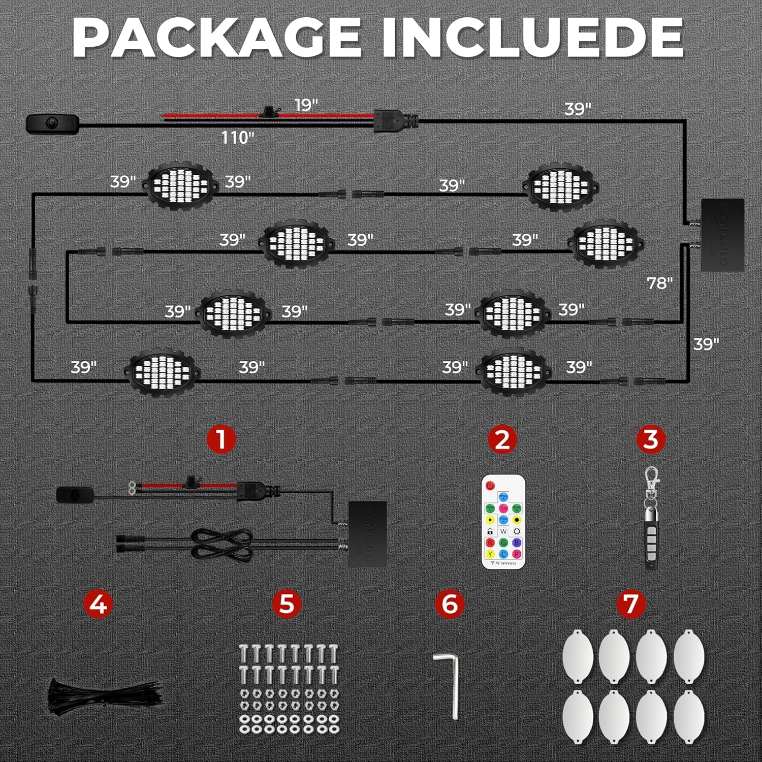 6 Pods Metal Aluminum RGB Rock Lights for Trucks Jeep UTV SUV ATV Golf Cart, Multi Chasing Color App/Remote Control Led Rock Lights with Music Mode, Waterproof Exterior Underglow Kits for Cars - Image 9