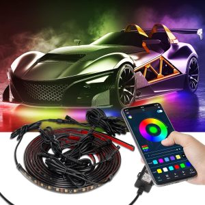 OPP ULITE Car Underglow Light Strip Dream Chasing Color, Upgraded Silicone Material, 212 Modes, 252pcs Led, APP Control Underbody Lights Kit, 90&120CM, 4PC Pack