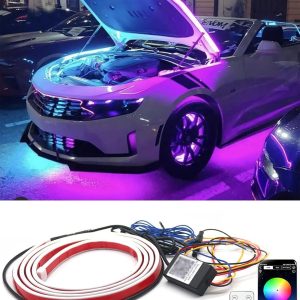 TOPKU Car LED Strip Lights, 70″ 200 Modes LED Exterior Lights Strip with Remote and APP Control, Music Sync, Car LED Lights 12V Waterproof, Dynamic Scan Start Up, DRL Daytime Running