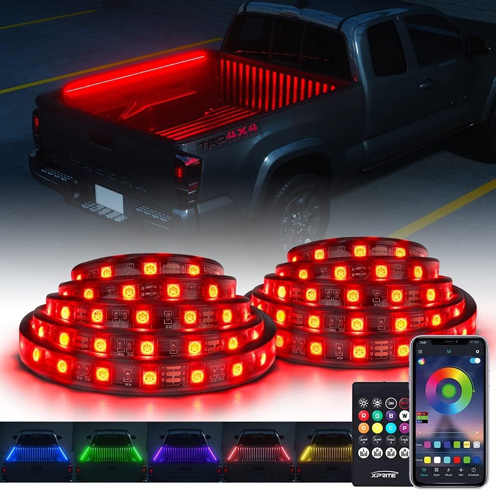 Xprite 60" RGB Truck Bed Bluetooth Lights Kit, Neon Accent Exterior Glow Rails Light Strips w/APP Control - Wireless Remote, for Cargo, Tonneau Cover, Pickup Trucks, Van, SUV, Camper RV, Boat - 2PCS