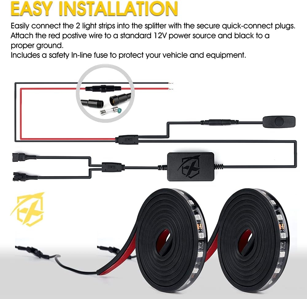 Xprite 60" RGB Truck Bed Bluetooth Lights Kit, Neon Accent Exterior Glow Rails Light Strips w/APP Control - Wireless Remote, for Cargo, Tonneau Cover, Pickup Trucks, Van, SUV, Camper RV, Boat - 2PCS - Image 5