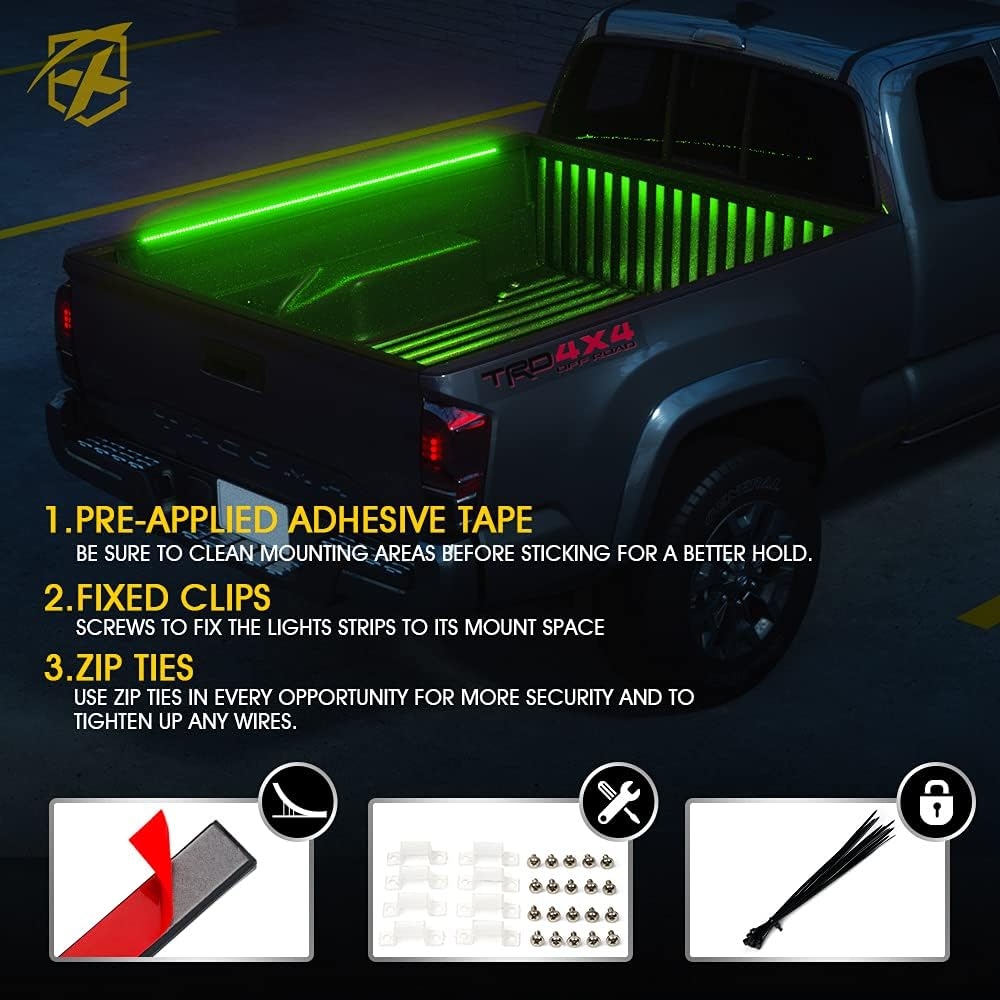 Xprite 60" RGB Truck Bed Bluetooth Lights Kit, Neon Accent Exterior Glow Rails Light Strips w/APP Control - Wireless Remote, for Cargo, Tonneau Cover, Pickup Trucks, Van, SUV, Camper RV, Boat - 2PCS - Image 6