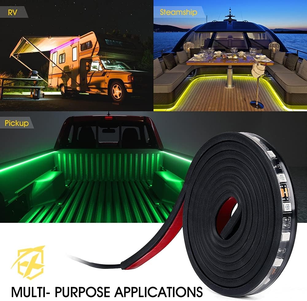 Xprite 60" RGB Truck Bed Bluetooth Lights Kit, Neon Accent Exterior Glow Rails Light Strips w/APP Control - Wireless Remote, for Cargo, Tonneau Cover, Pickup Trucks, Van, SUV, Camper RV, Boat - 2PCS - Image 7