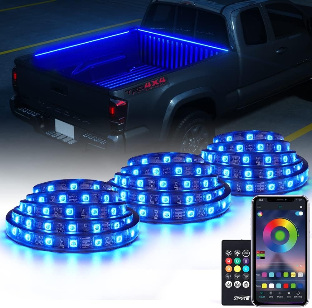 Xprite 60" RGB Truck Bed Bluetooth Lights Kit, Neon Accent Exterior Glow Rails Light Strips w/APP Control - Wireless Remote, for Cargo, Tonneau Cover, Pickup Trucks, Van, SUV, Camper RV, Boat - 2PCS - Image 8