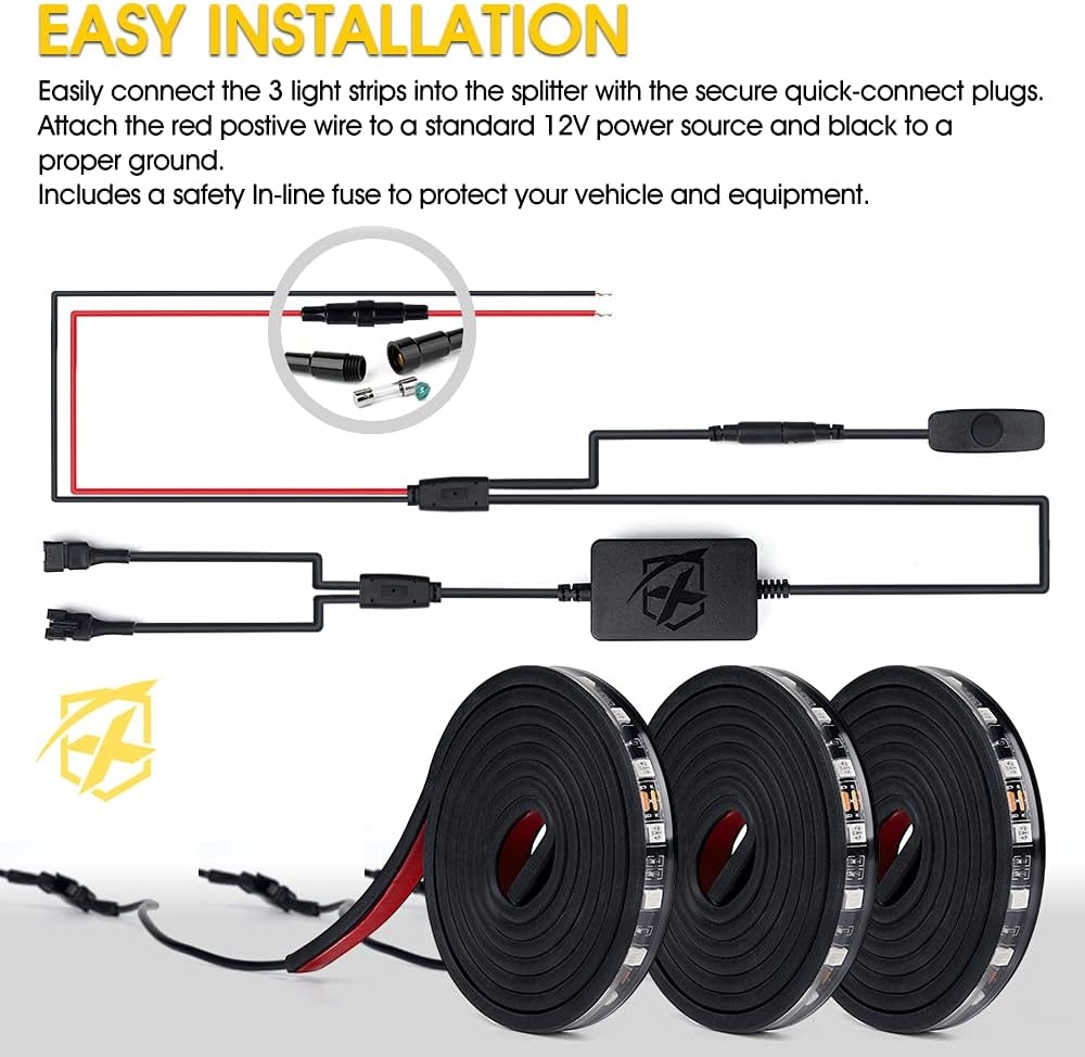 Xprite 60" RGB Truck Bed Bluetooth Lights Kit, Neon Accent Exterior Glow Rails Light Strips w/APP Control - Wireless Remote, for Cargo, Tonneau Cover, Pickup Trucks, Van, SUV, Camper RV, Boat - 2PCS - Image 10