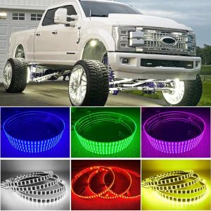 4PCS 15.5″ 3 Row LED Wheel Ring Lighting Kit with APP & Remote Control, Car Rim Lights Compatible with Chevy Silverado GMC Sierra Chevrolet Dodge Ram Polaris Slingshot Ford F150