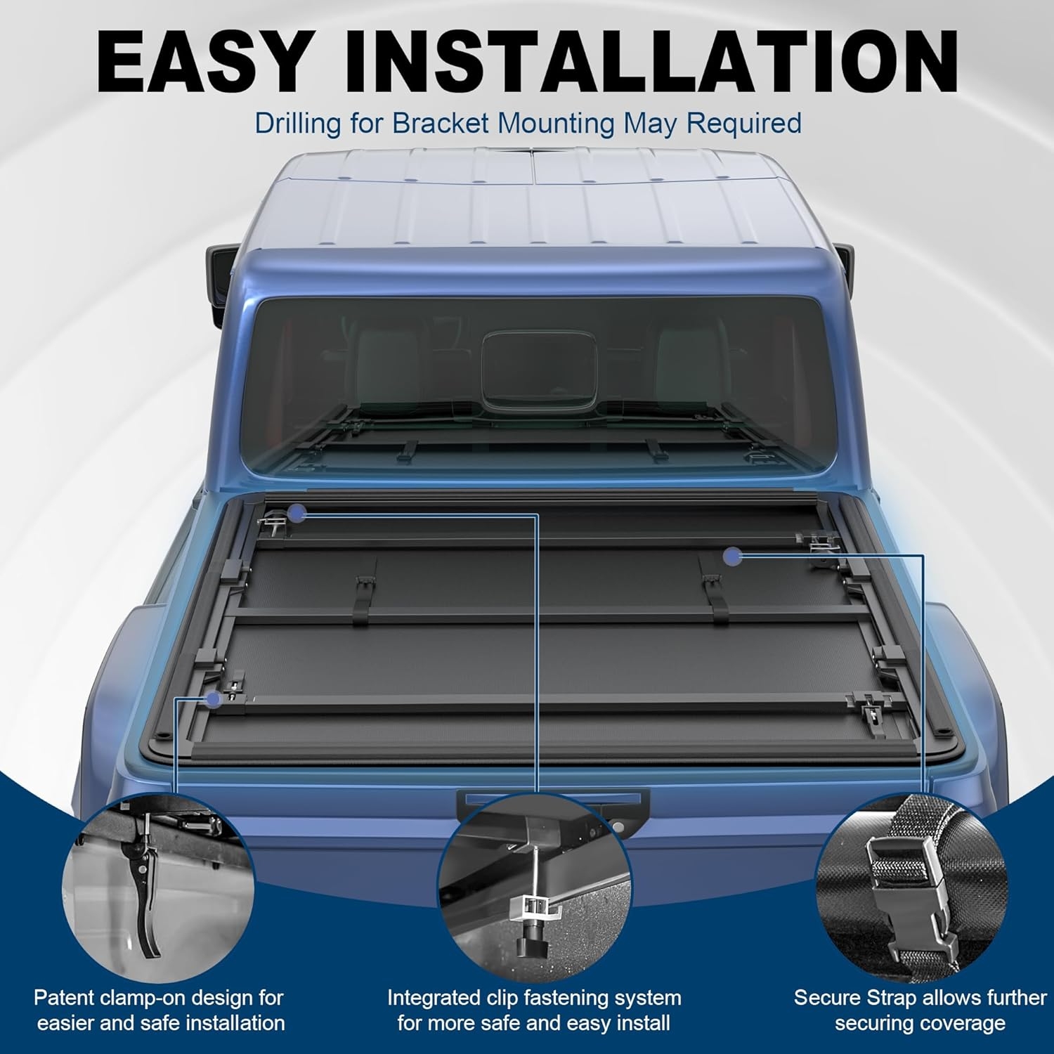 Tri Fold Soft Truck Bed Tonneau Cover Compatible for 2020-2024 Jeep Gladiator Fleetside 5FT(60'') Bed - Image 2