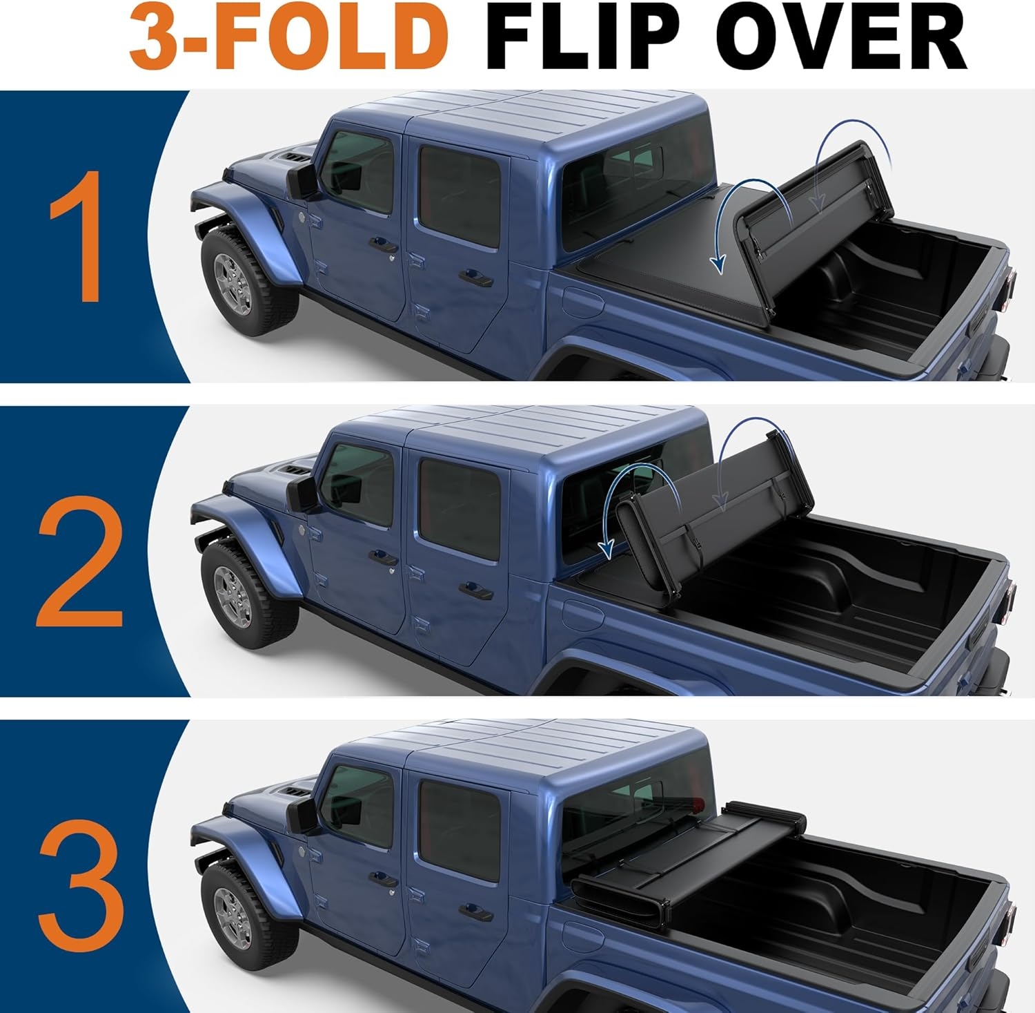 Tri Fold Soft Truck Bed Tonneau Cover Compatible for 2020-2024 Jeep Gladiator Fleetside 5FT(60'') Bed - Image 3