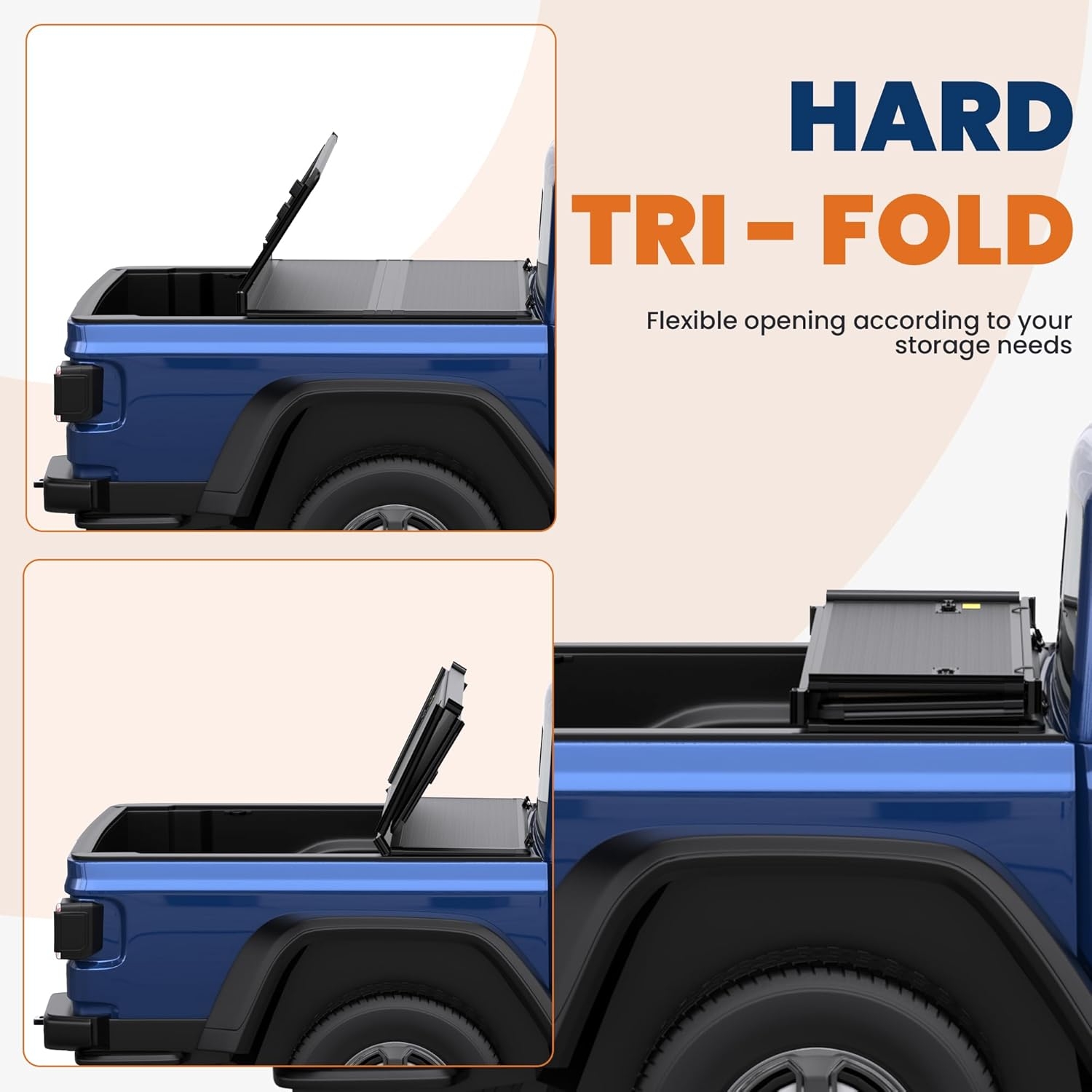 Tri Fold Soft Truck Bed Tonneau Cover Compatible for 2020-2024 Jeep Gladiator Fleetside 5FT(60'') Bed - Image 9