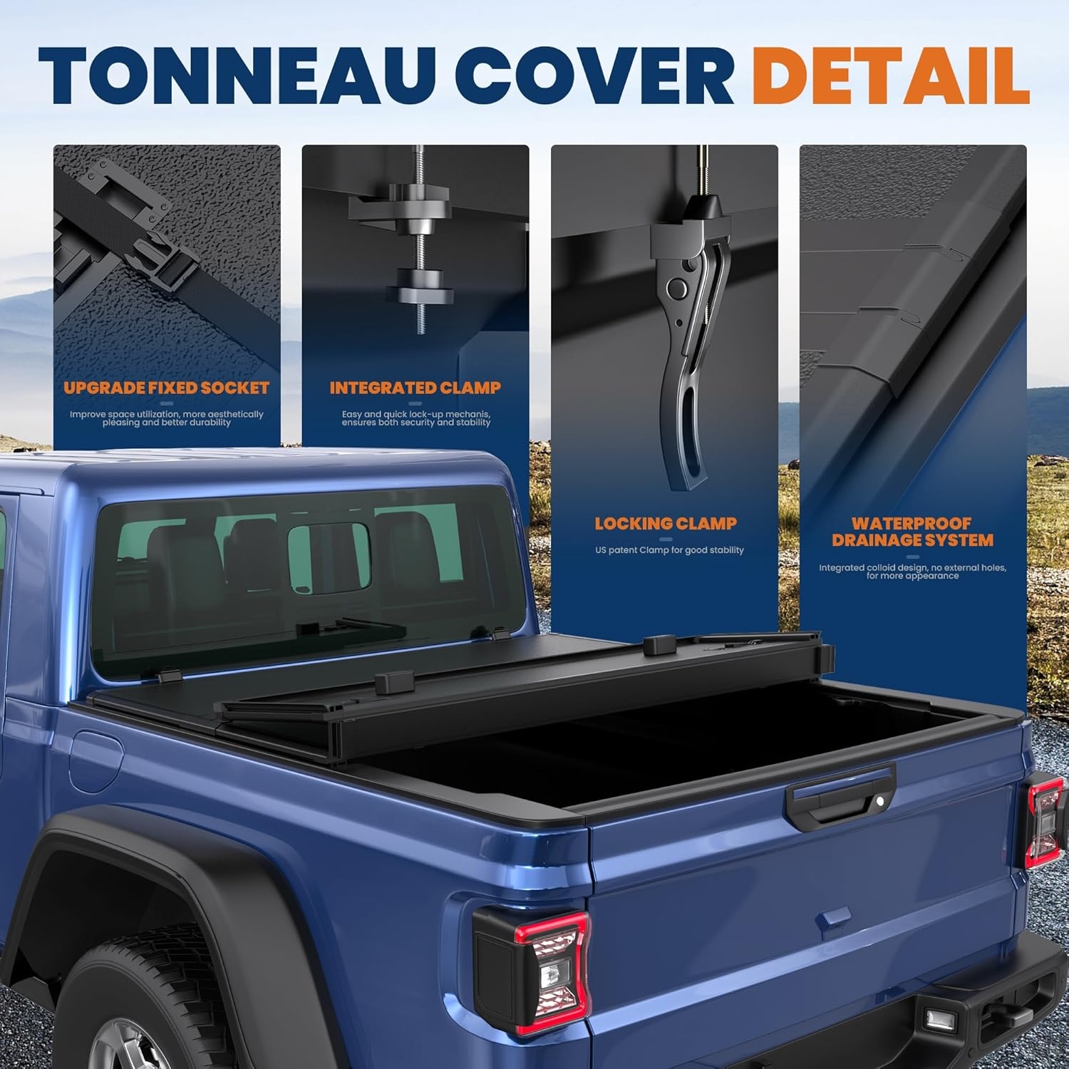 Tri Fold Soft Truck Bed Tonneau Cover Compatible for 2020-2024 Jeep Gladiator Fleetside 5FT(60'') Bed - Image 10