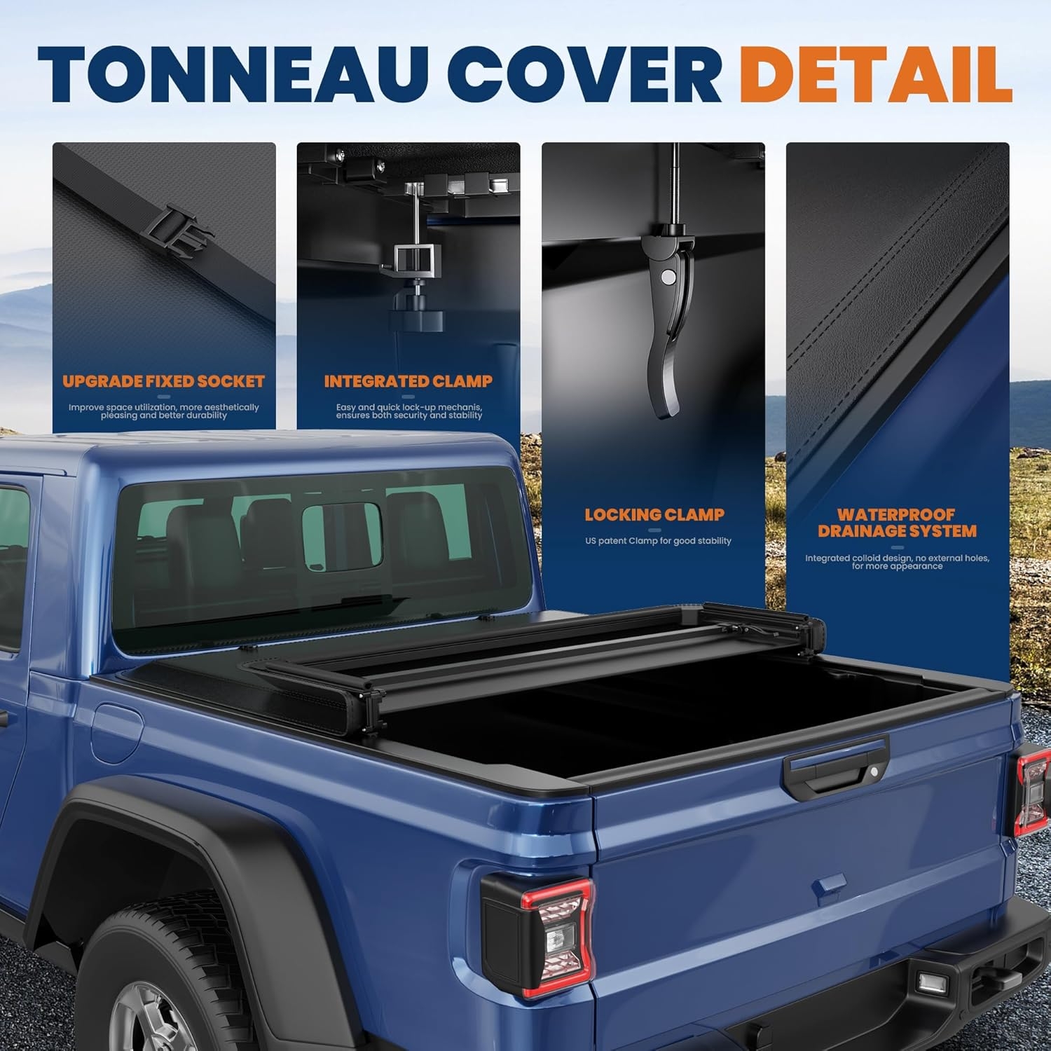 Tri Fold Soft Truck Bed Tonneau Cover Compatible for 2020-2024 Jeep Gladiator Fleetside 5FT(60'') Bed - Image 24