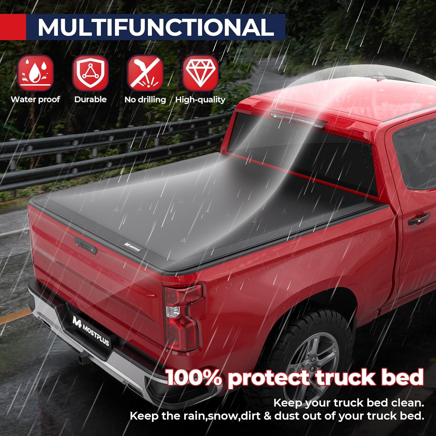 MOSTPLUS Roll-Up Soft Vinyl Truck Bed Tonneau Cover Compatible with 2020-2024 2025 Chevy Chevrolet Silverado GMC Sierra 2500 3500 HD 6.8 FT Bed Fleetside-82.2 Inch - Image 4