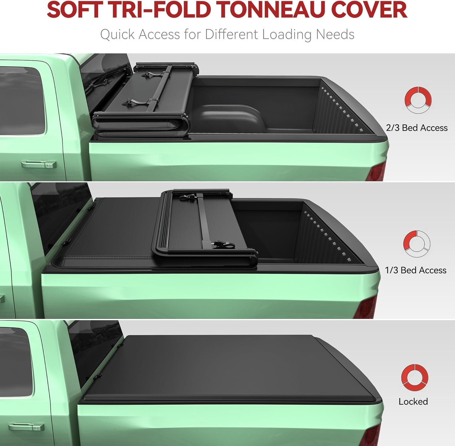 LEDKINGDOMUS Soft Tri-Fold Truck Bed Cover Fits for Chevy Silverado/GMC Sierra 1500 New Body Style 2019-2025 | 5'9" (70") Bed Without Multi-Flex Tailgate - Image 4