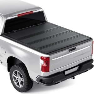 Hard Low Profile Quad-Fold Aluminum Truck Bed Tonneau Cover Compatible with 2019-2026 Chevy Silverado/GMC Sierra 5′ 8″ Bed (69.6″)