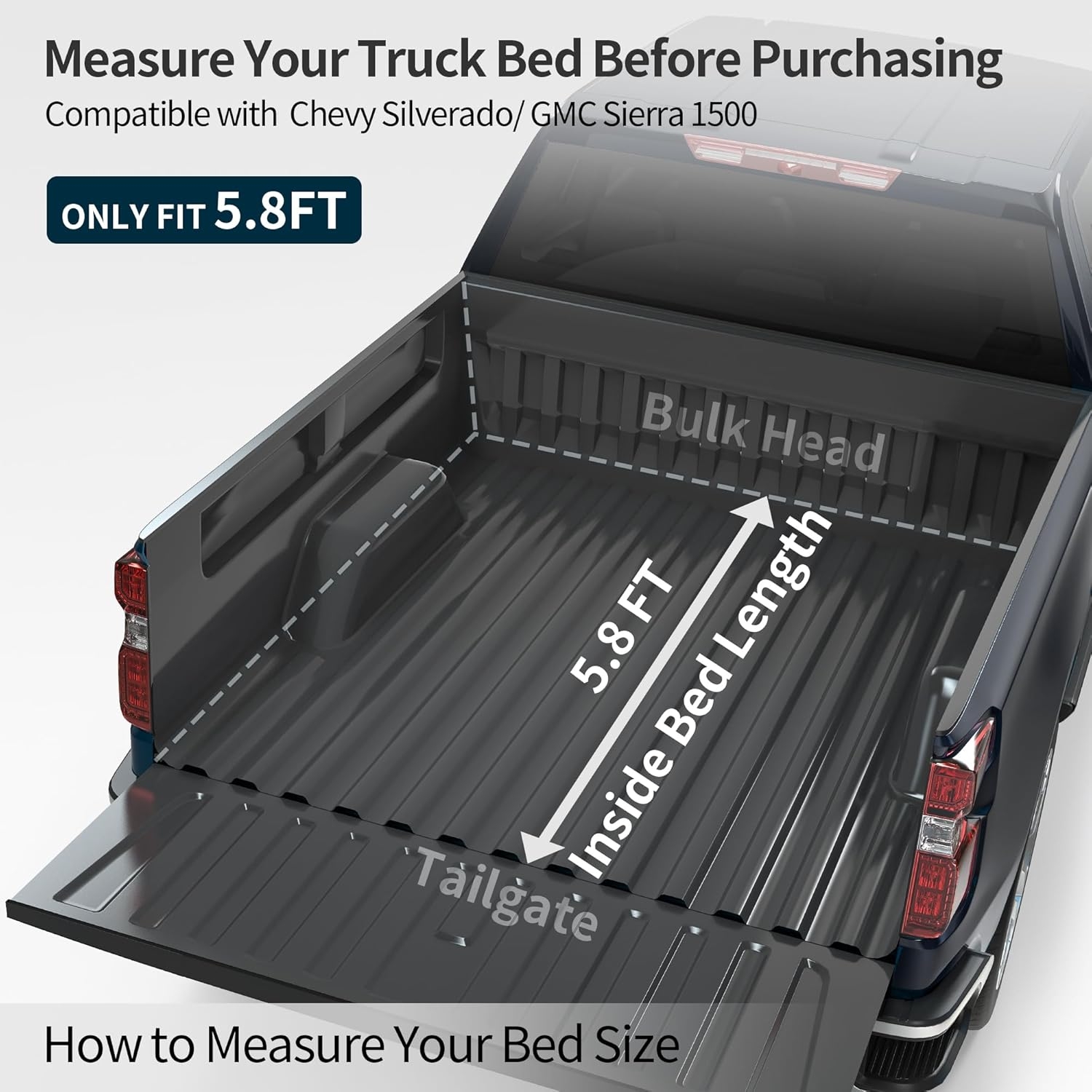 OEDRO FRP Hard Tri-fold Truck Bed Tonneau Cover Compatible with 2019-2025 Chevy Silverado 1500 / GMC Sierra 1500 New Body Style, 5.8 Feet Bed w/o Multi-Flex Tailgate - Image 2