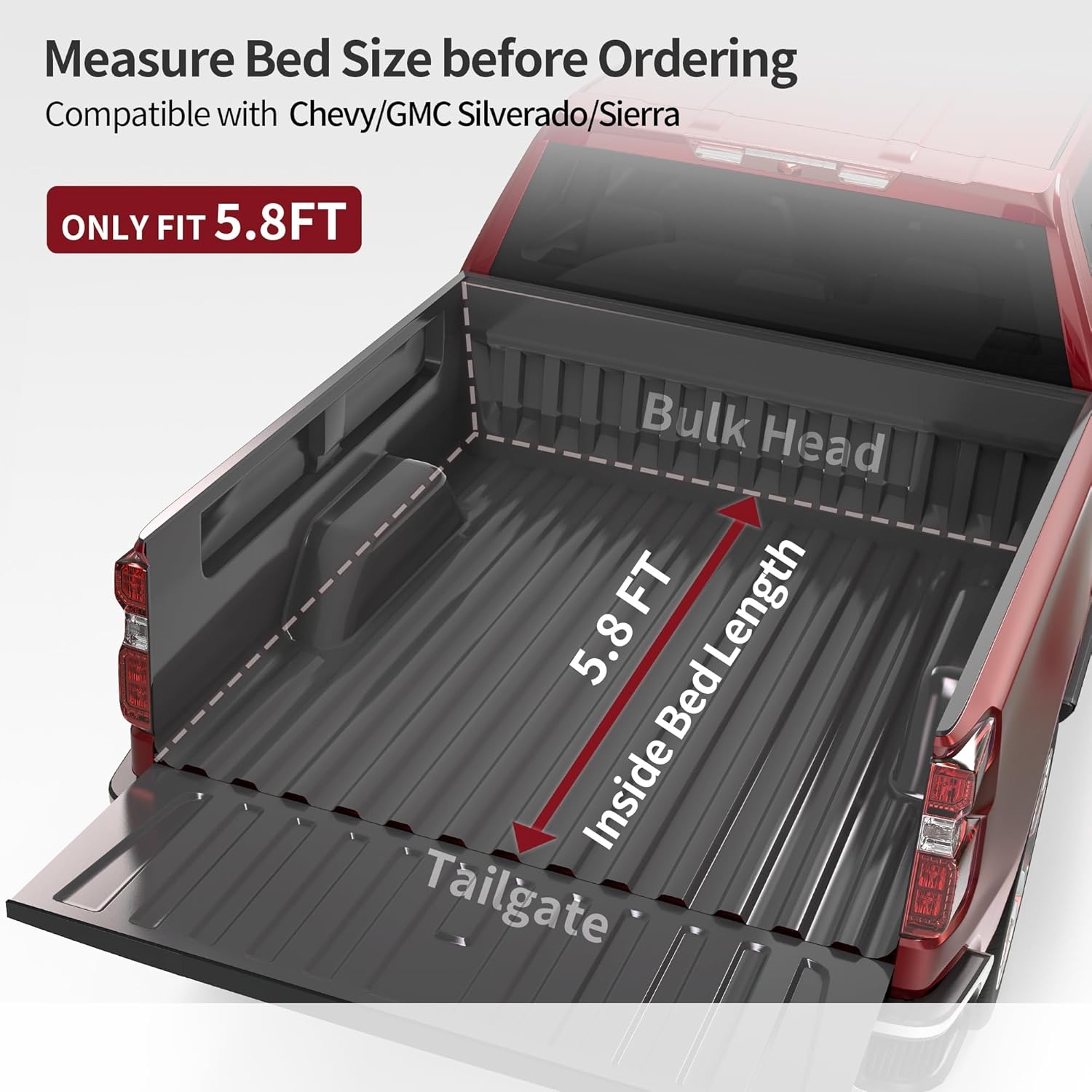 OEDRO FRP Hard Tri-fold Truck Bed Tonneau Cover Compatible with 2019-2025 Chevy Silverado 1500 / GMC Sierra 1500 New Body Style, 5.8 Feet Bed w/o Multi-Flex Tailgate - Image 20