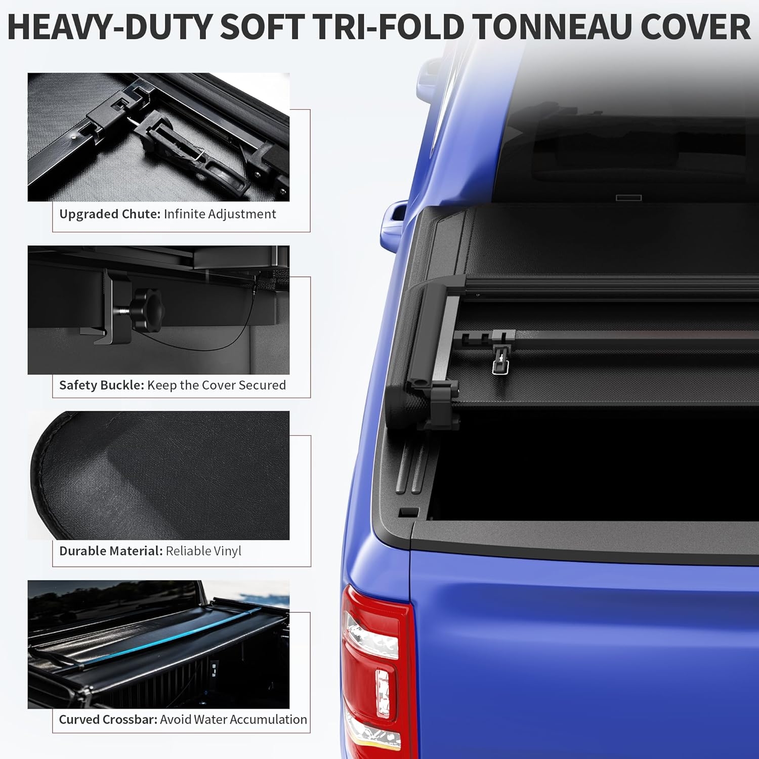 OEDRO FRP Hard Tri-fold Truck Bed Tonneau Cover Compatible with 2019-2025 Chevy Silverado 1500 / GMC Sierra 1500 New Body Style, 5.8 Feet Bed w/o Multi-Flex Tailgate - Image 38