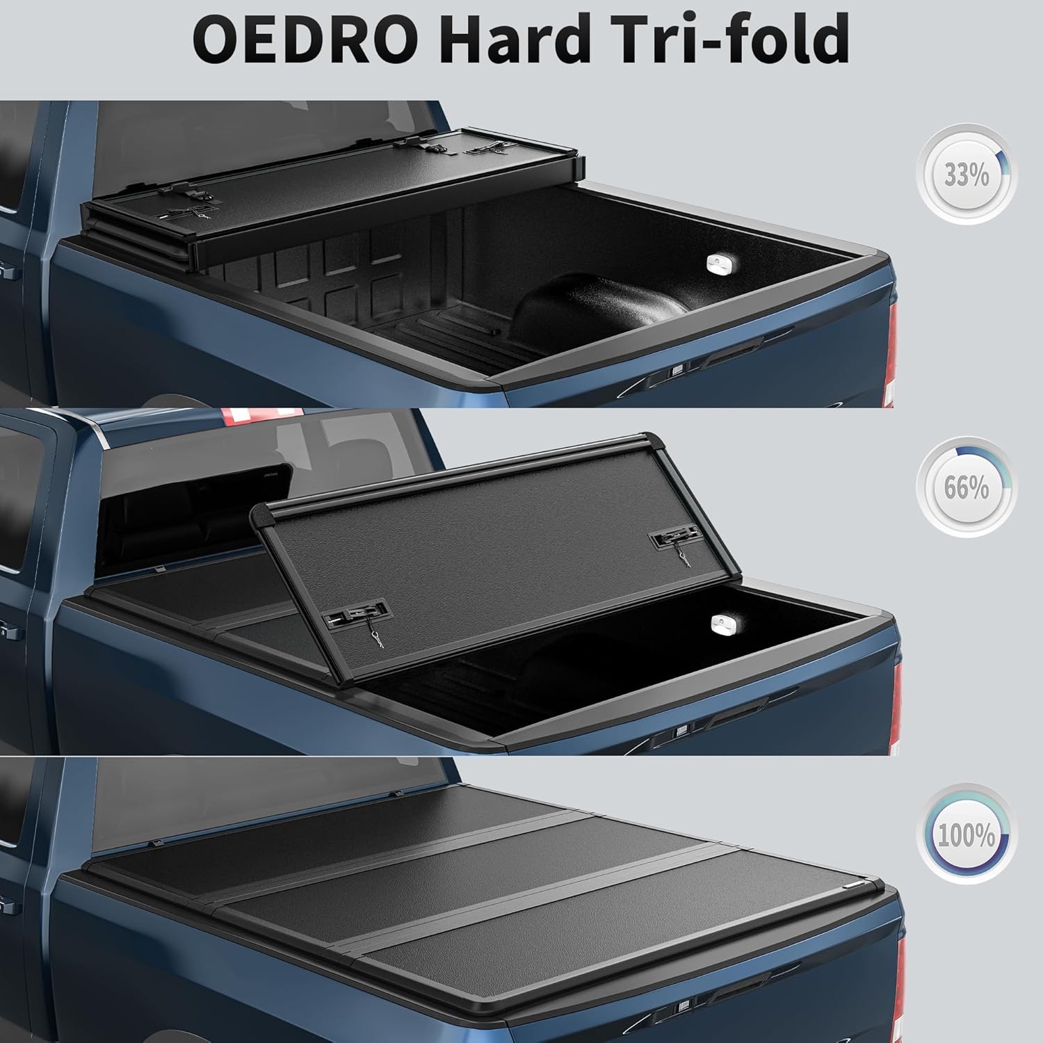 OEDRO FRP Hard Tri-fold Truck Bed Tonneau Cover Compatible with 2019-2025 Chevy Silverado 1500 / GMC Sierra 1500 New Body Style, 5.8 Feet Bed w/o Multi-Flex Tailgate - Image 76
