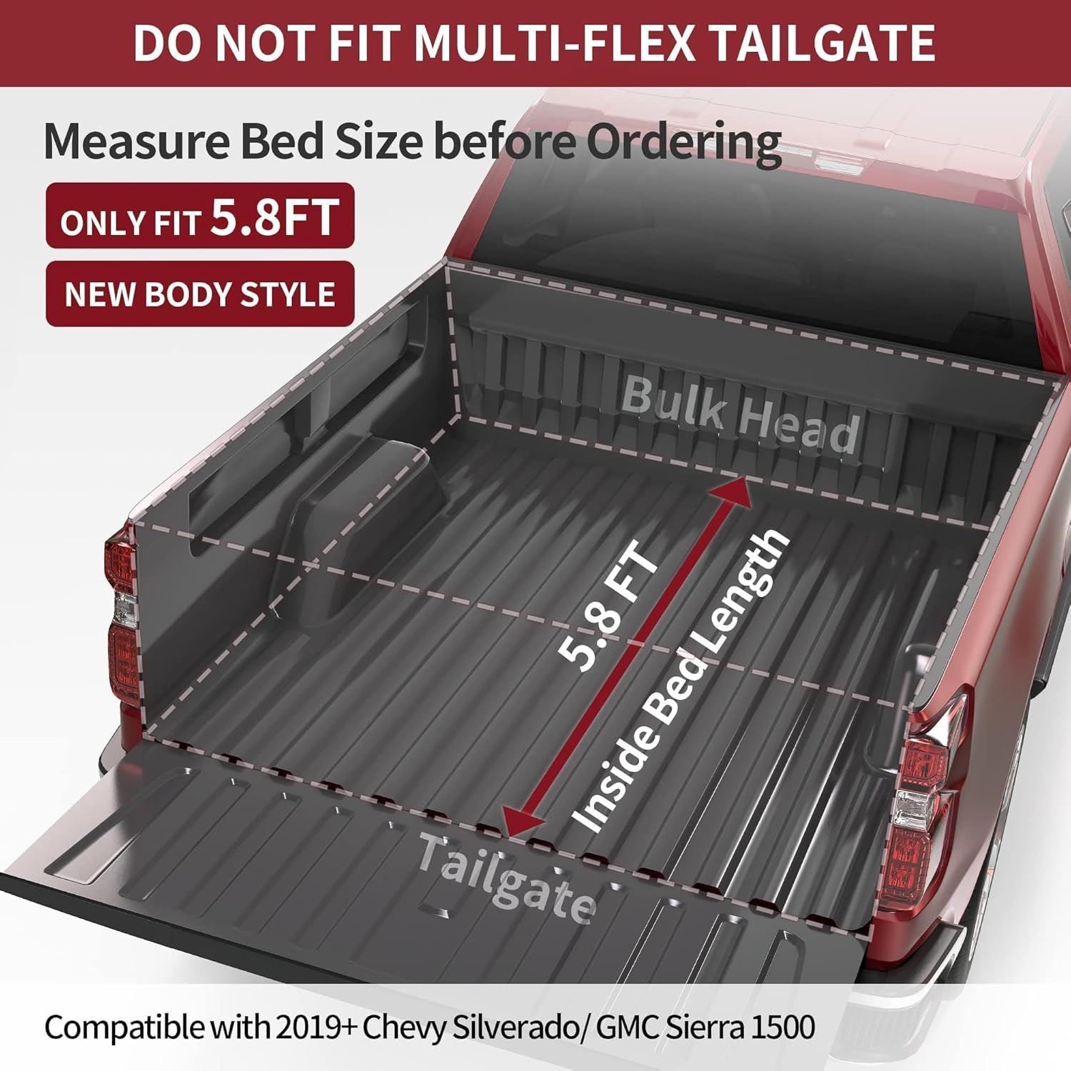 OEDRO FRP Hard Tri-fold Truck Bed Tonneau Cover Compatible with 2019-2025 Chevy Silverado 1500 / GMC Sierra 1500 New Body Style, 5.8 Feet Bed w/o Multi-Flex Tailgate - Image 102