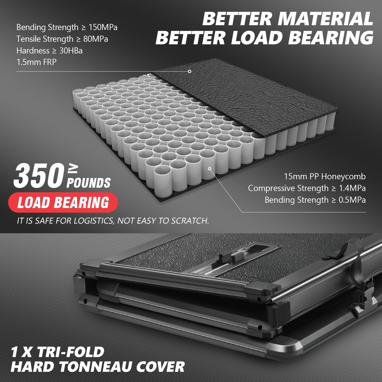 DNA MOTORING New Upgrade Truck Bed Top Hard Solid Tri-Fold Tonneau Cover Compatible with 14-18 Silverado Sierra 1500/15-19 Silverado Sierra 2500HD 3500HD 6.5' Bed, TTC-HARD-038 - Image 8