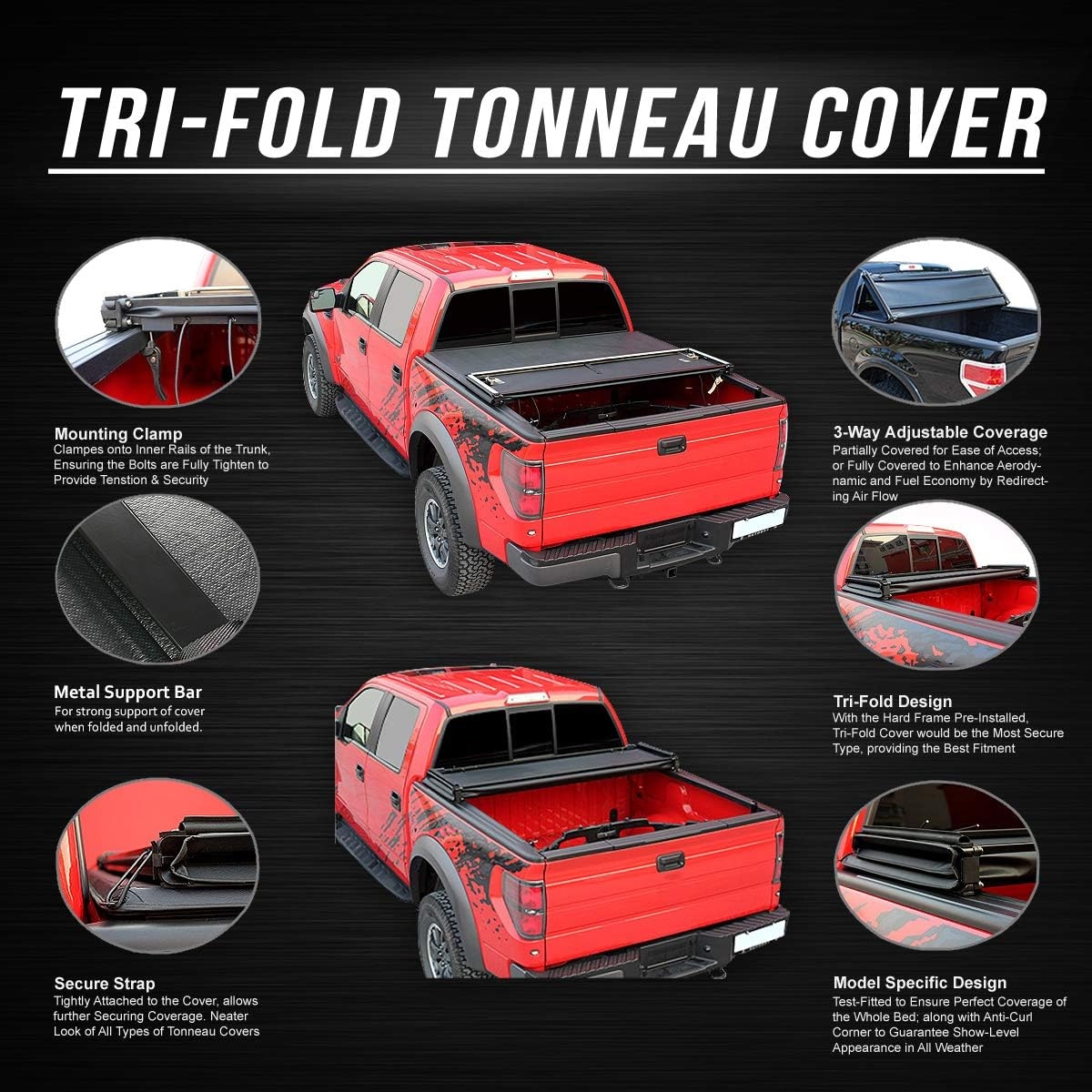 DNA MOTORING New Upgrade Truck Bed Top Hard Solid Tri-Fold Tonneau Cover Compatible with 14-18 Silverado Sierra 1500/15-19 Silverado Sierra 2500HD 3500HD 6.5' Bed, TTC-HARD-038 - Image 19