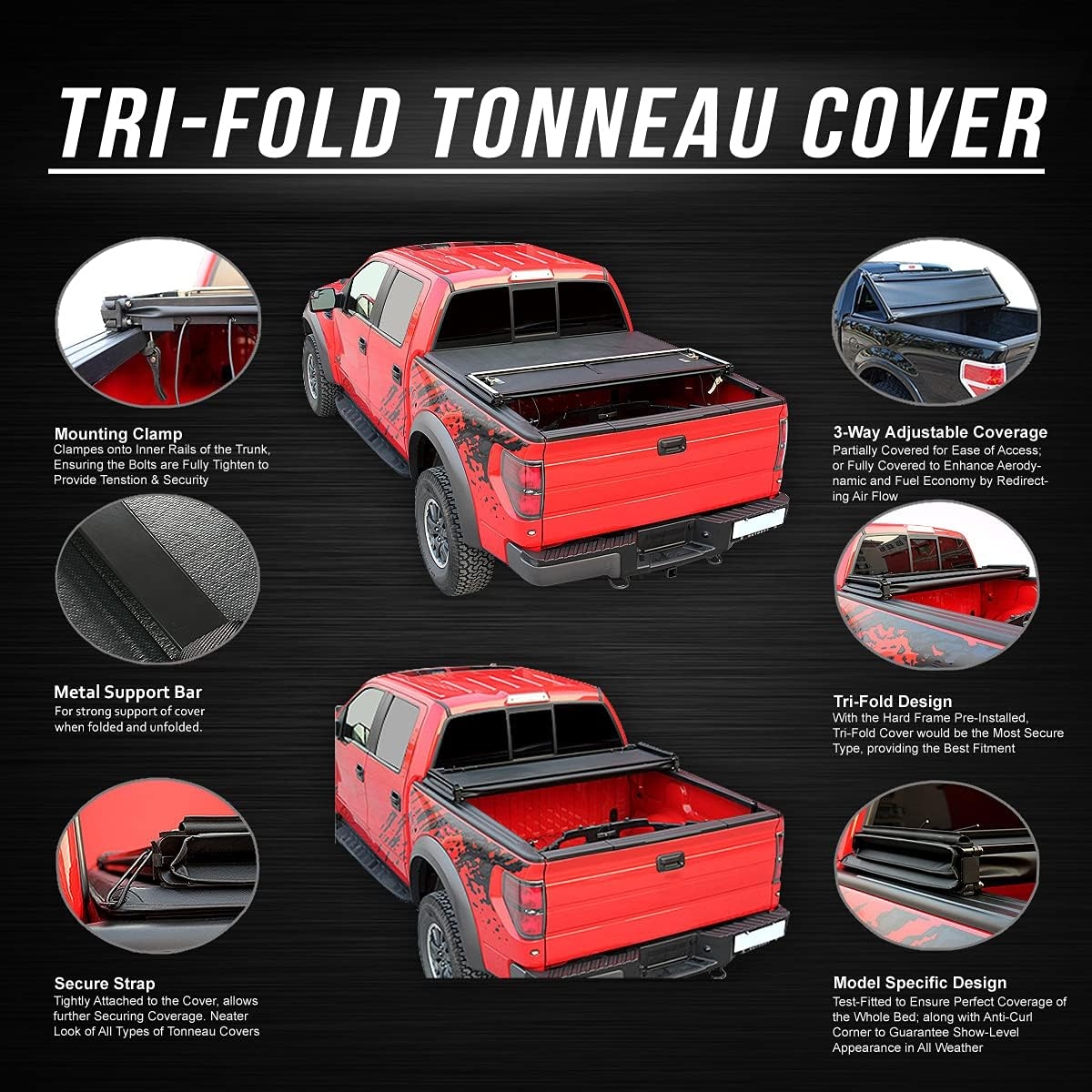 DNA MOTORING New Upgrade Truck Bed Top Hard Solid Tri-Fold Tonneau Cover Compatible with 14-18 Silverado Sierra 1500/15-19 Silverado Sierra 2500HD 3500HD 6.5' Bed, TTC-HARD-038 - Image 27