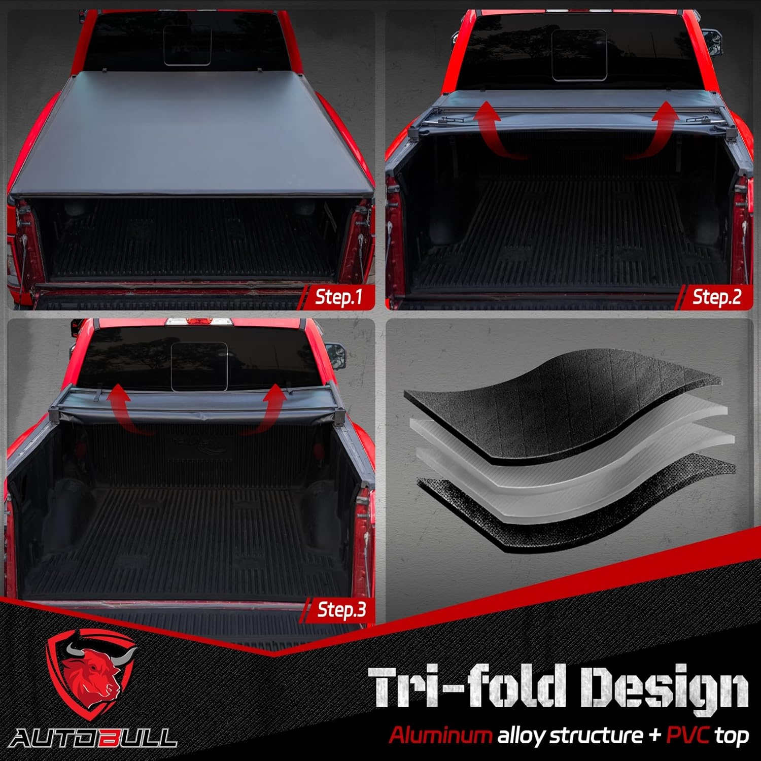 Hard Top Tri Fold tonneau Cover Compatible with 1994-2025 Dodge Ram 1500 2500 3500 8ft Bed (96.3"), Alloy Steel and Fiberglass Made - Image 22