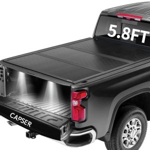 CAPSER Chevy/GMC 5.8FT Hard Tri-Fold Tonneau Cover Fits for 2019-2025 Silverado/Sierra 1500 Fleetside 69.9Inch Truck Bed
