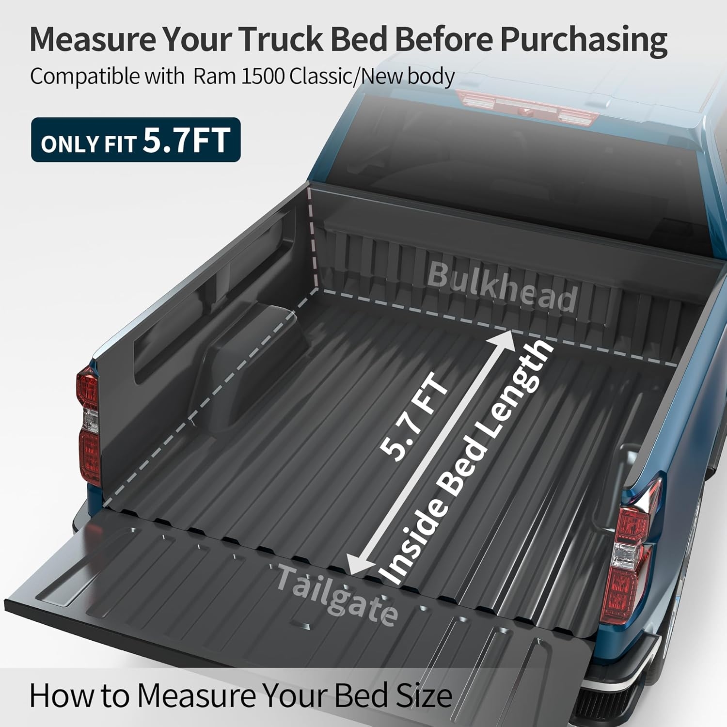 OEDRO Quad Fold Hard Truck Bed Tonneau Cover Fit for Dodge Ram 1500 Classic 2009-2024, Fit for Ram 1500 New Body 2019-2025 with 5.7ft Bed, Black - Image 2