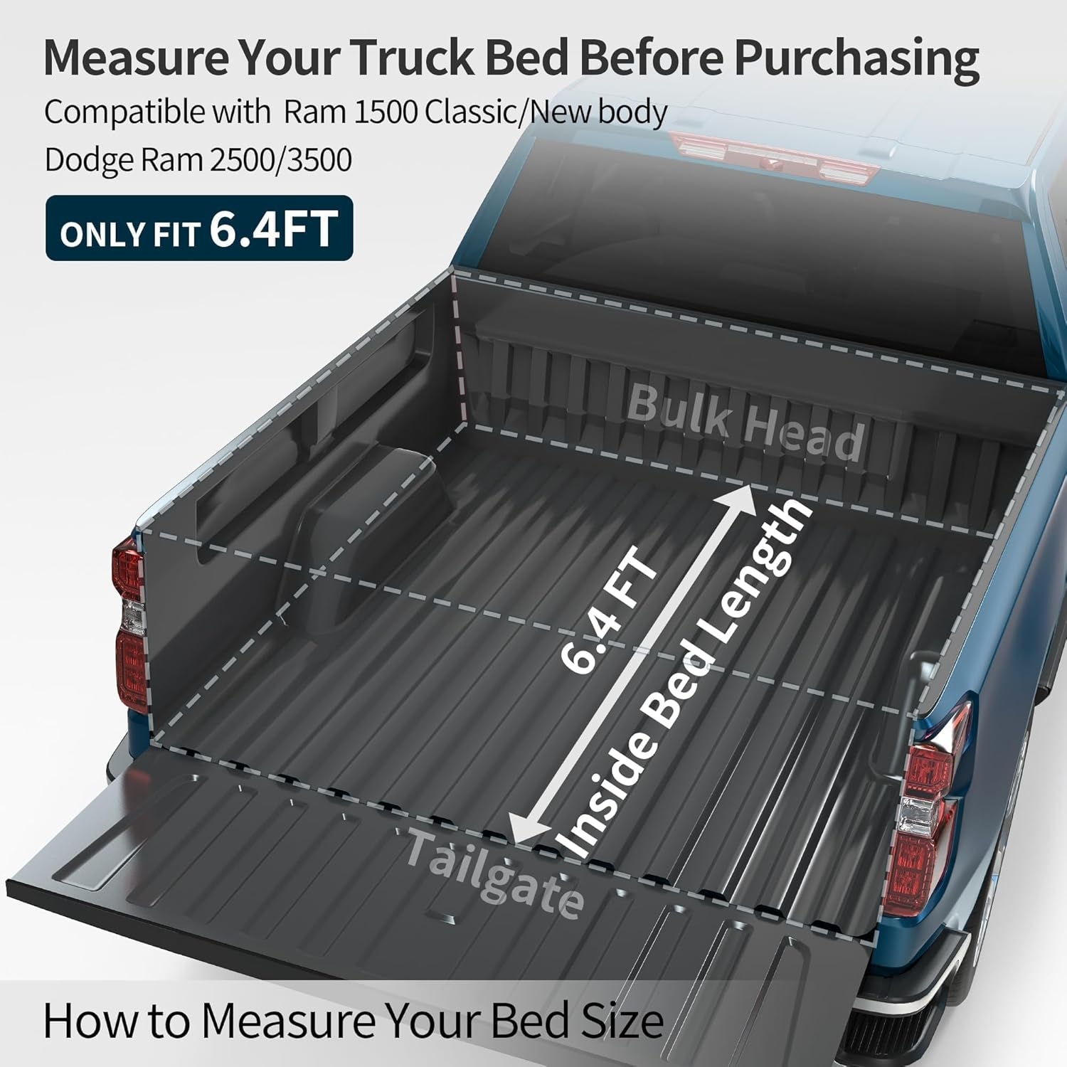 OEDRO Quad Fold Hard Truck Bed Tonneau Cover Fit for Dodge Ram 1500 Classic 2009-2024, Fit for Ram 1500 New Body 2019-2025 with 5.7ft Bed, Black - Image 100