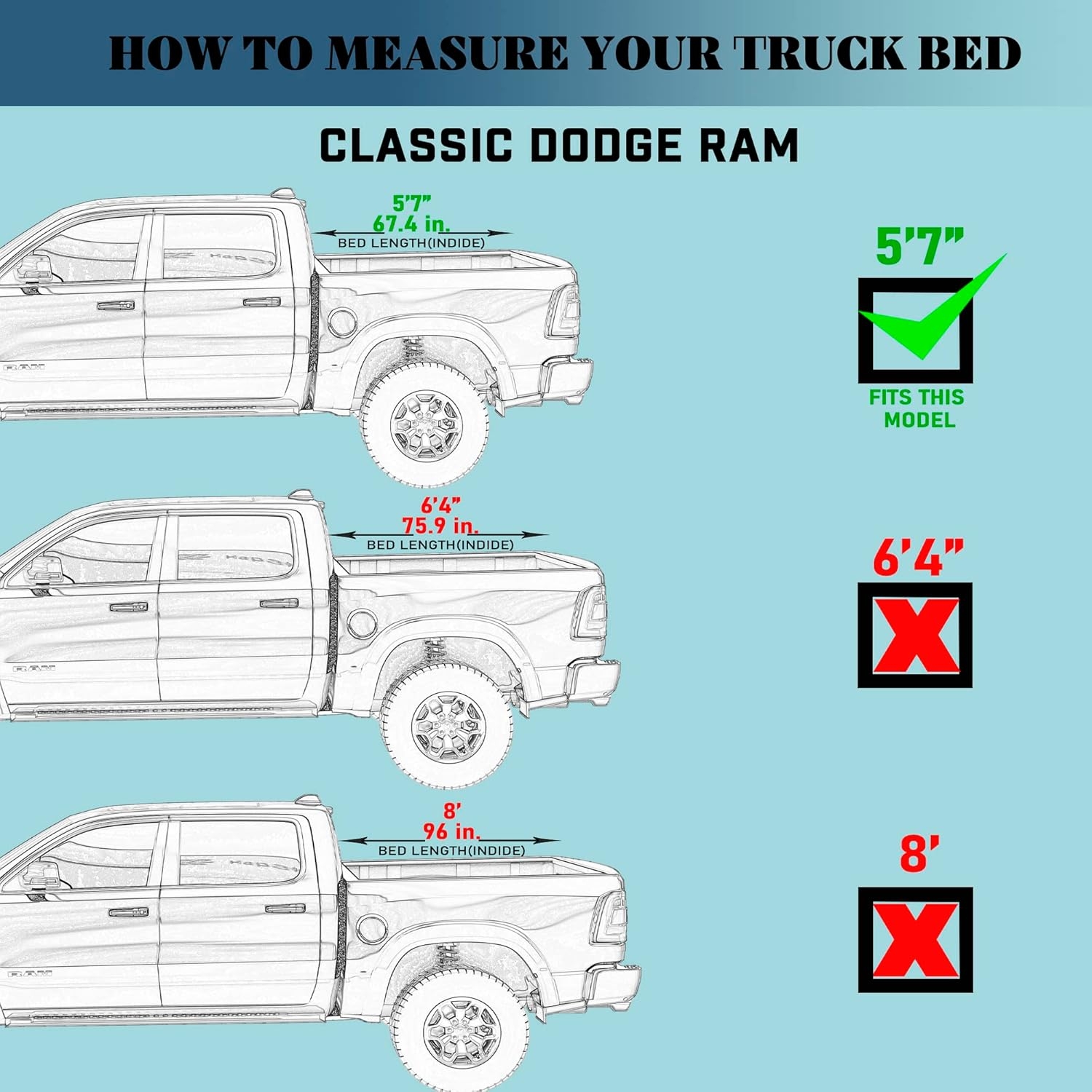 Hard Tri-Fold Truck Bed Tonneau Cover Compatible with 2009-2026 Dodge Ram 1500 - 2500 5.7ft Bed Without Ram Box (67.4") - Image 4