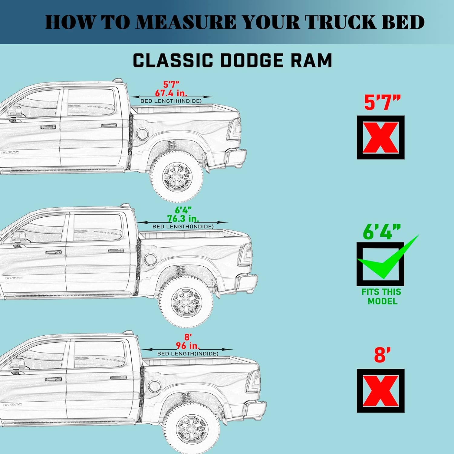 Hard Tri-Fold Truck Bed Tonneau Cover Compatible with 2009-2026 Dodge Ram 1500 - 2500 5.7ft Bed Without Ram Box (67.4") - Image 9