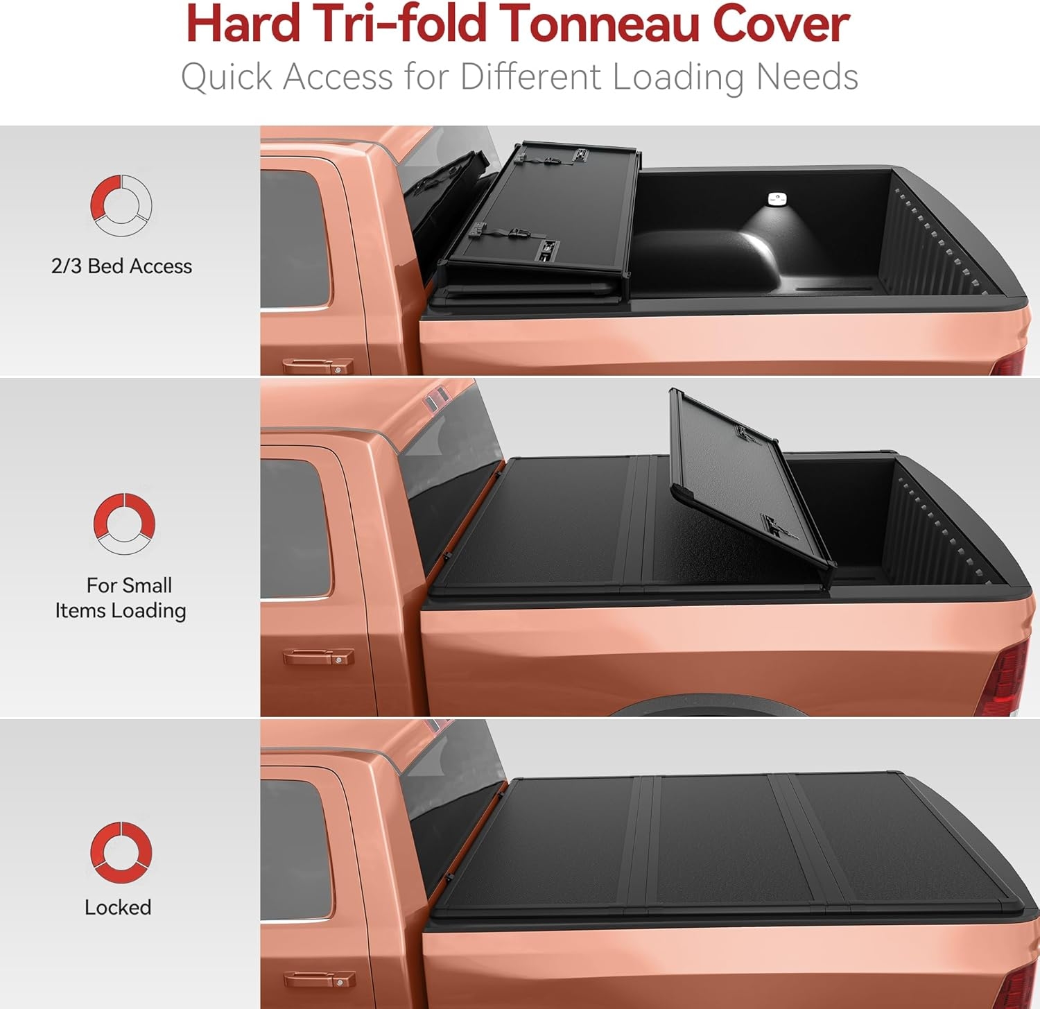 LEDKINGDOMUS Hard Trifold FRP Truck Bed Tonneau Cover Fits for 2009-2024 Dodge Ram 1500 Classic Only | 5.7ft Bed w/o Ram Box - Image 5