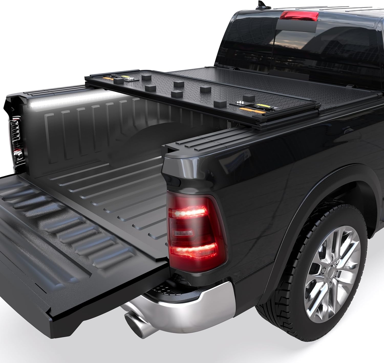 Tri Hard Truck Bed Tonneau Cover Compatible with 2002-2025 Dodge Ram 1500 Classic -New Body/2003-2024 Ram 2500 3500 (w/o Ram Box)-6.5 FT Aluminum (Utility Track System w/LED Light Strip)