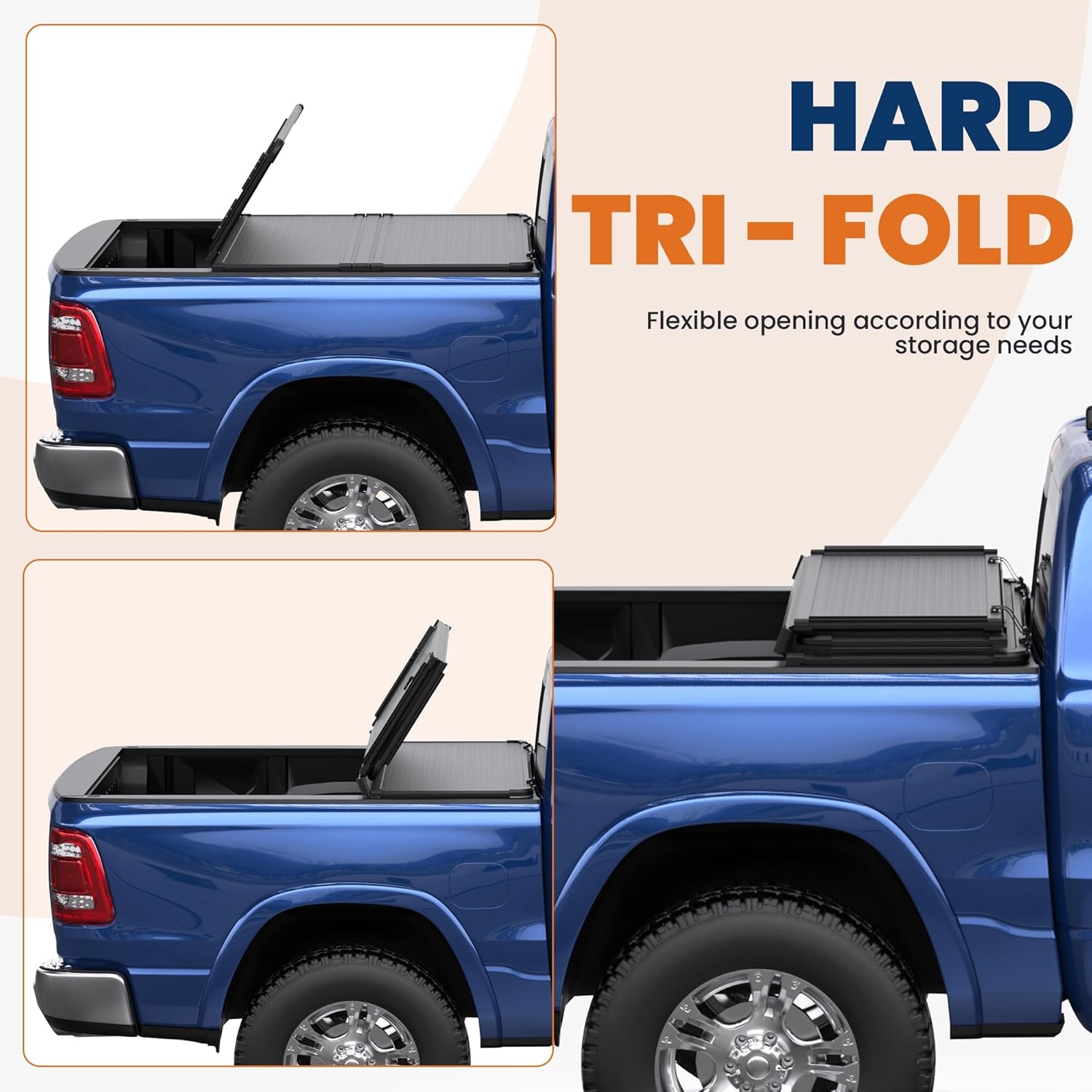 Tri Hard Truck Bed Tonneau Cover Compatible with 2002-2025 Dodge Ram 1500 Classic -New Body/2003-2024 Ram 2500 3500 (w/o Ram Box)-6.5 FT Aluminum (Utility Track System w/LED Light Strip) - Image 3