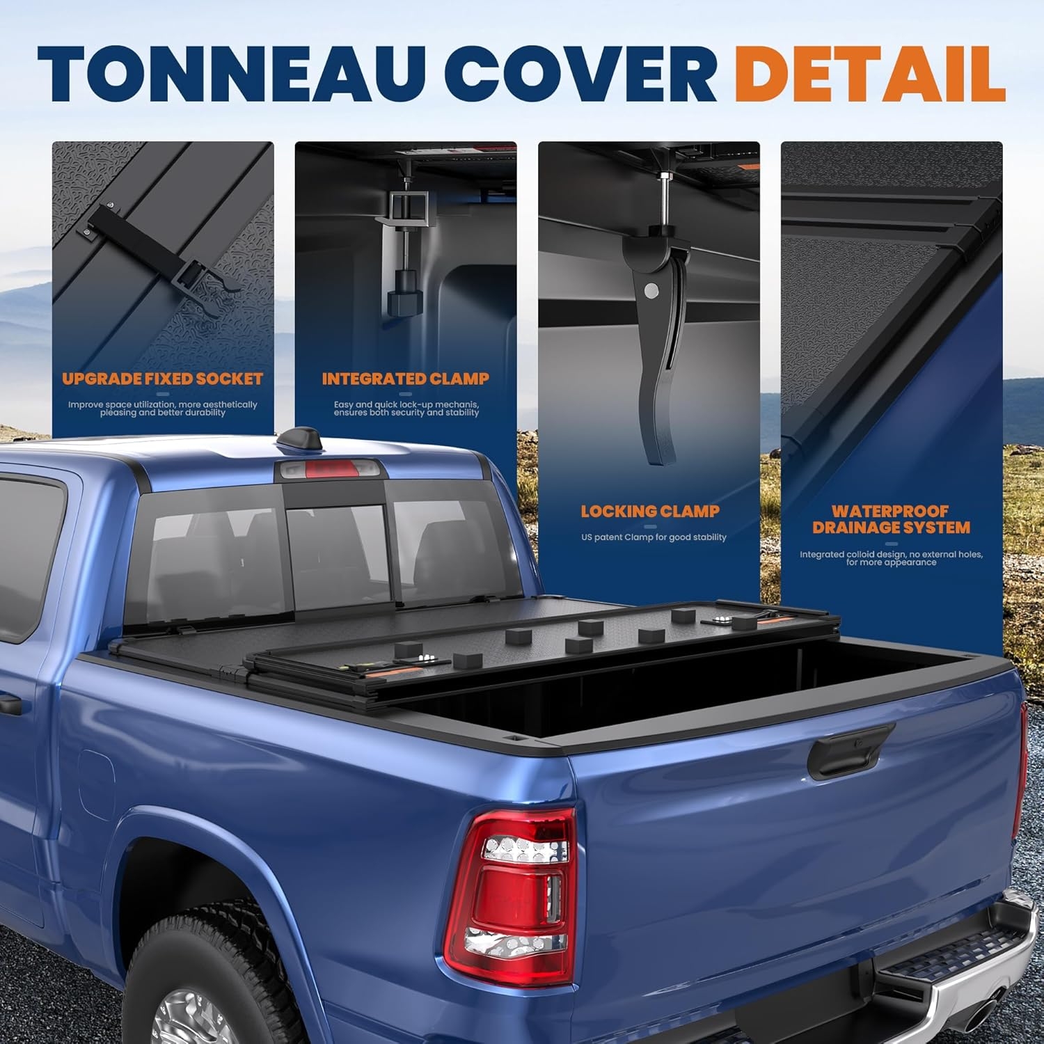 Tri Hard Truck Bed Tonneau Cover Compatible with 2002-2025 Dodge Ram 1500 Classic -New Body/2003-2024 Ram 2500 3500 (w/o Ram Box)-6.5 FT Aluminum (Utility Track System w/LED Light Strip) - Image 4