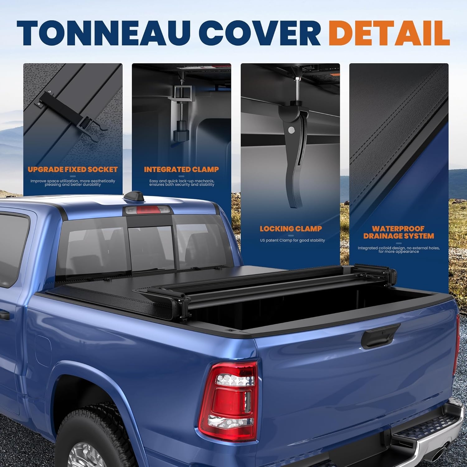 Tri Hard Truck Bed Tonneau Cover Compatible with 2002-2025 Dodge Ram 1500 Classic -New Body/2003-2024 Ram 2500 3500 (w/o Ram Box)-6.5 FT Aluminum (Utility Track System w/LED Light Strip) - Image 17