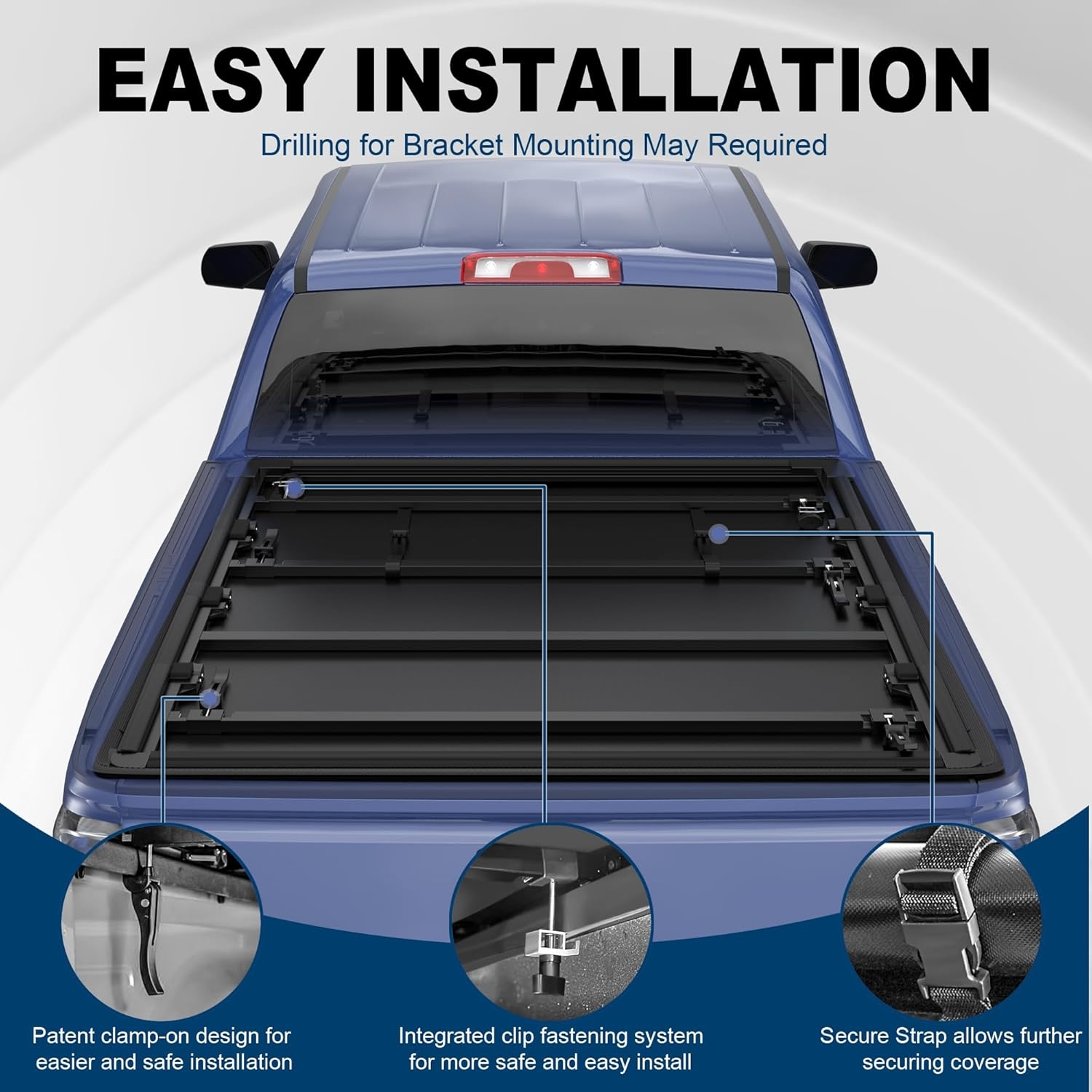 Tri Hard Truck Bed Tonneau Cover Compatible with 2002-2025 Dodge Ram 1500 Classic -New Body/2003-2024 Ram 2500 3500 (w/o Ram Box)-6.5 FT Aluminum (Utility Track System w/LED Light Strip) - Image 21