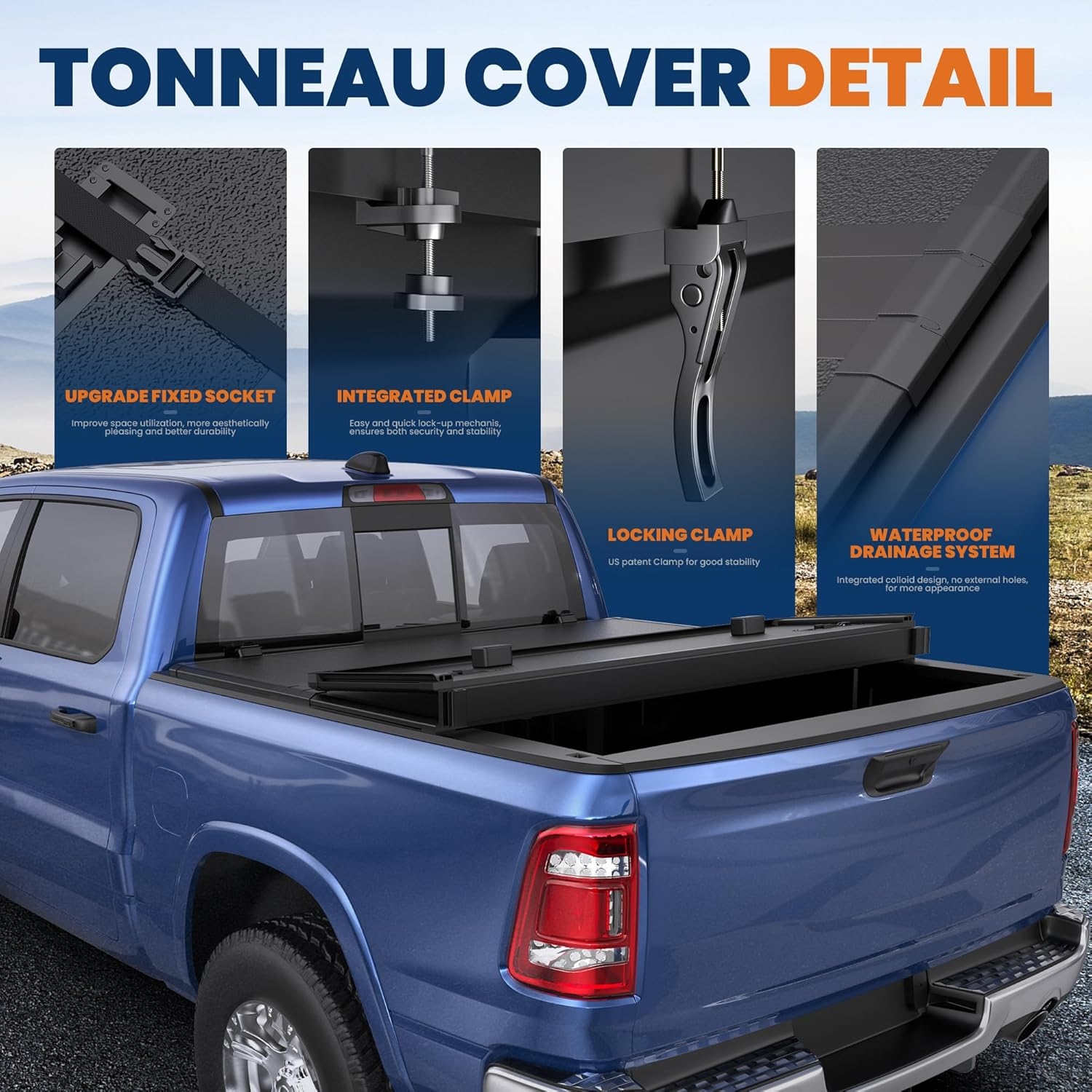 Tri Hard Truck Bed Tonneau Cover Compatible with 2002-2025 Dodge Ram 1500 Classic -New Body/2003-2024 Ram 2500 3500 (w/o Ram Box)-6.5 FT Aluminum (Utility Track System w/LED Light Strip) - Image 32