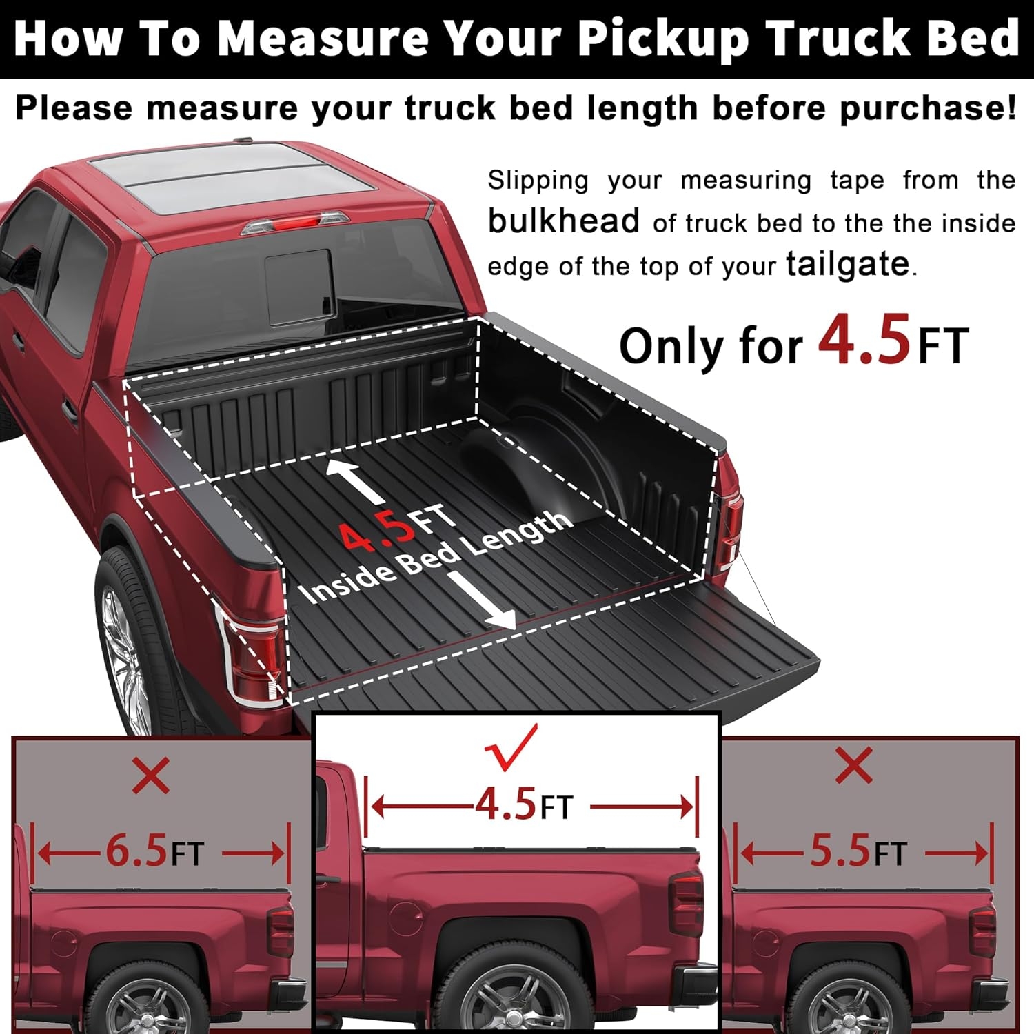 Hard Tri Fold Aluminum Truck Bed Tonneau Cover Compatible for 2022 2023 2024 2025 Ford Maverick 3-Fold 4.5FT 54.4Inch - Image 2