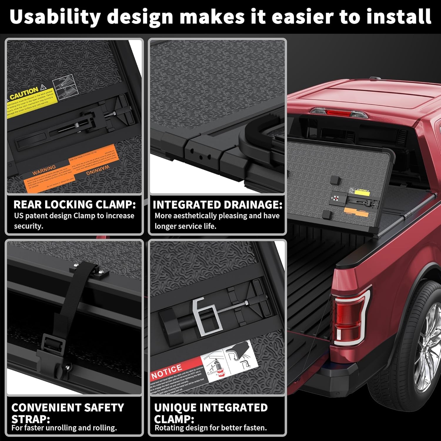 Hard Tri Fold Aluminum Truck Bed Tonneau Cover Compatible for 2022 2023 2024 2025 Ford Maverick 3-Fold 4.5FT 54.4Inch - Image 4