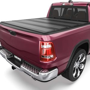 OEDRO Low-Profile Hard Quad-Fold Tonneau Cover Compatible with Dodge Ram 1500 2009-2018, Fit for Ram 1500 Classic 2019-2024 5.7ft Bed Without Rambox, One-Handed Quick Release, Drainage Design
