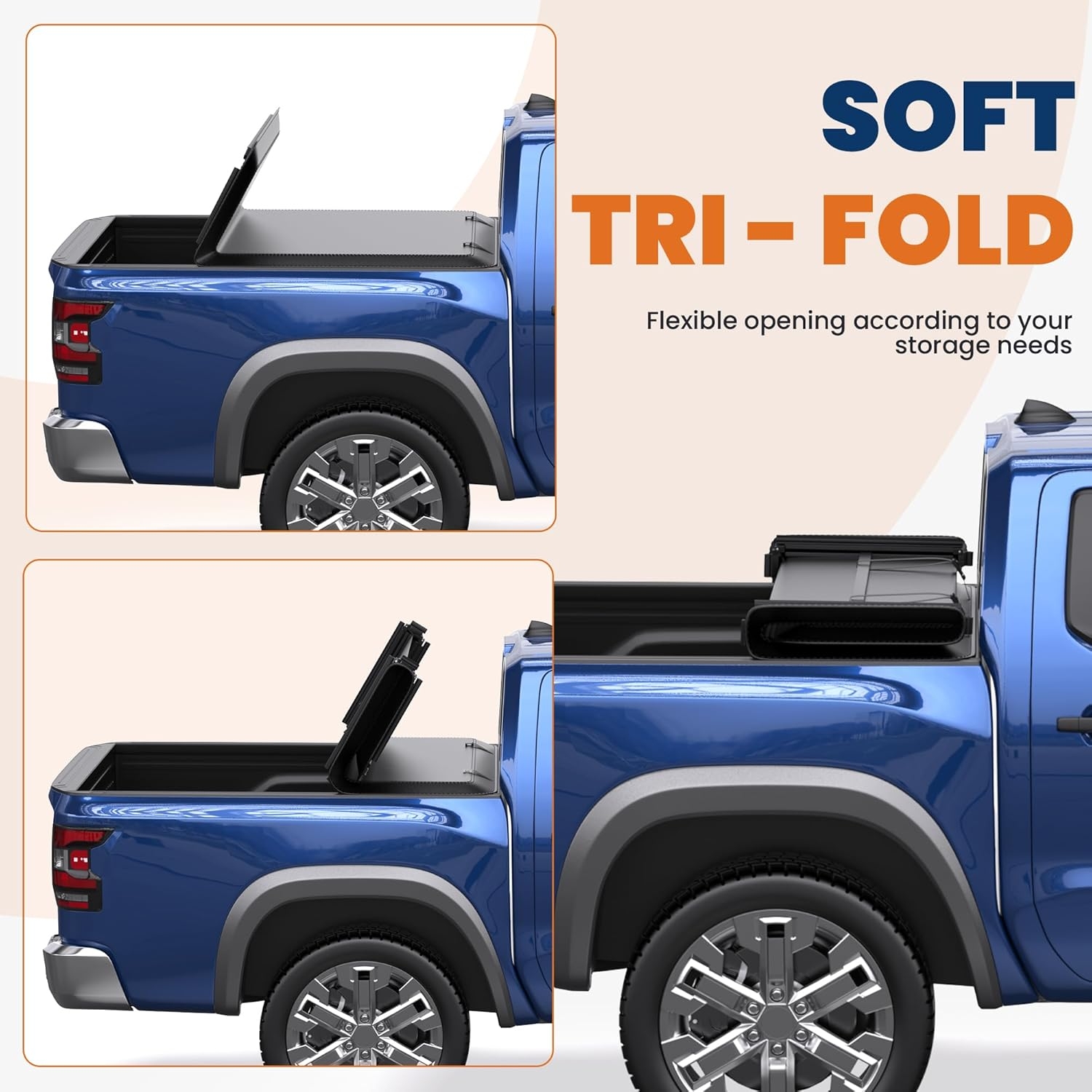 6 FT Soft 3-Folding Tonneau Cover Compatible for 2005-2025 Nissan Frontier Fleetside Truck Bed Cover Waterproof On Top Tri Fold 72inch - Image 3