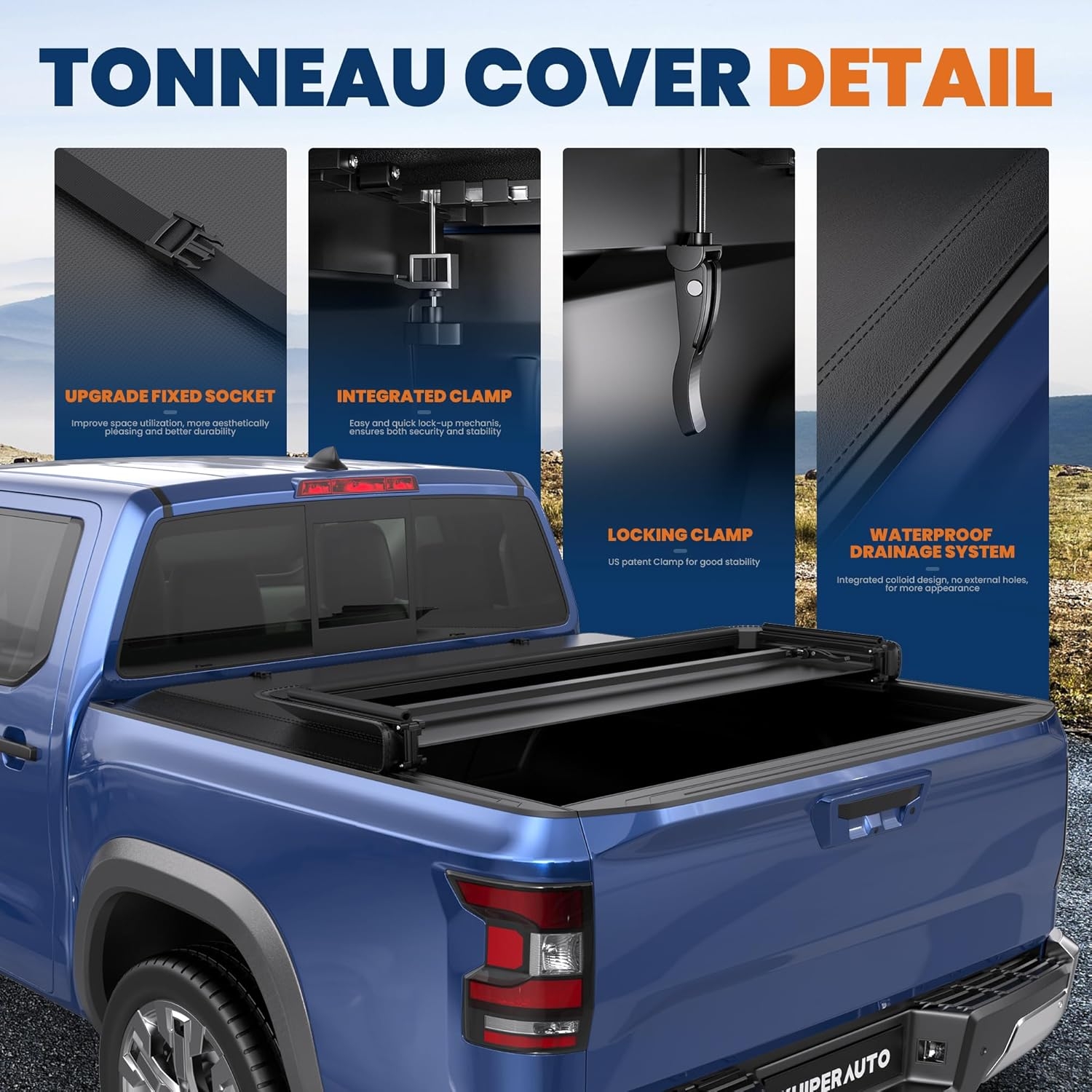 6 FT Soft 3-Folding Tonneau Cover Compatible for 2005-2025 Nissan Frontier Fleetside Truck Bed Cover Waterproof On Top Tri Fold 72inch - Image 4
