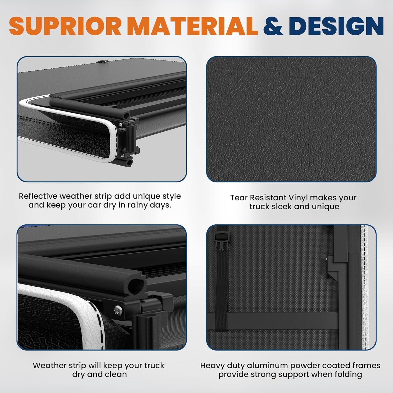 6 FT Soft 3-Folding Tonneau Cover Compatible for 2005-2025 Nissan Frontier Fleetside Truck Bed Cover Waterproof On Top Tri Fold 72inch - Image 11