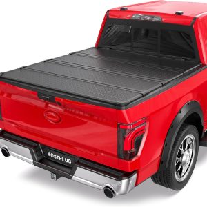 MOSTPLUS Quad Fold Hard Truck Bed Tonneau Cover Compatible with 2015 2016 2017 2018 2019 2020 2021 2022 2023 2024 2025 Ford F150 F-150 Long Bed On Top (5.5 FT Feed Bed) 4 Fold Aluminum Bed